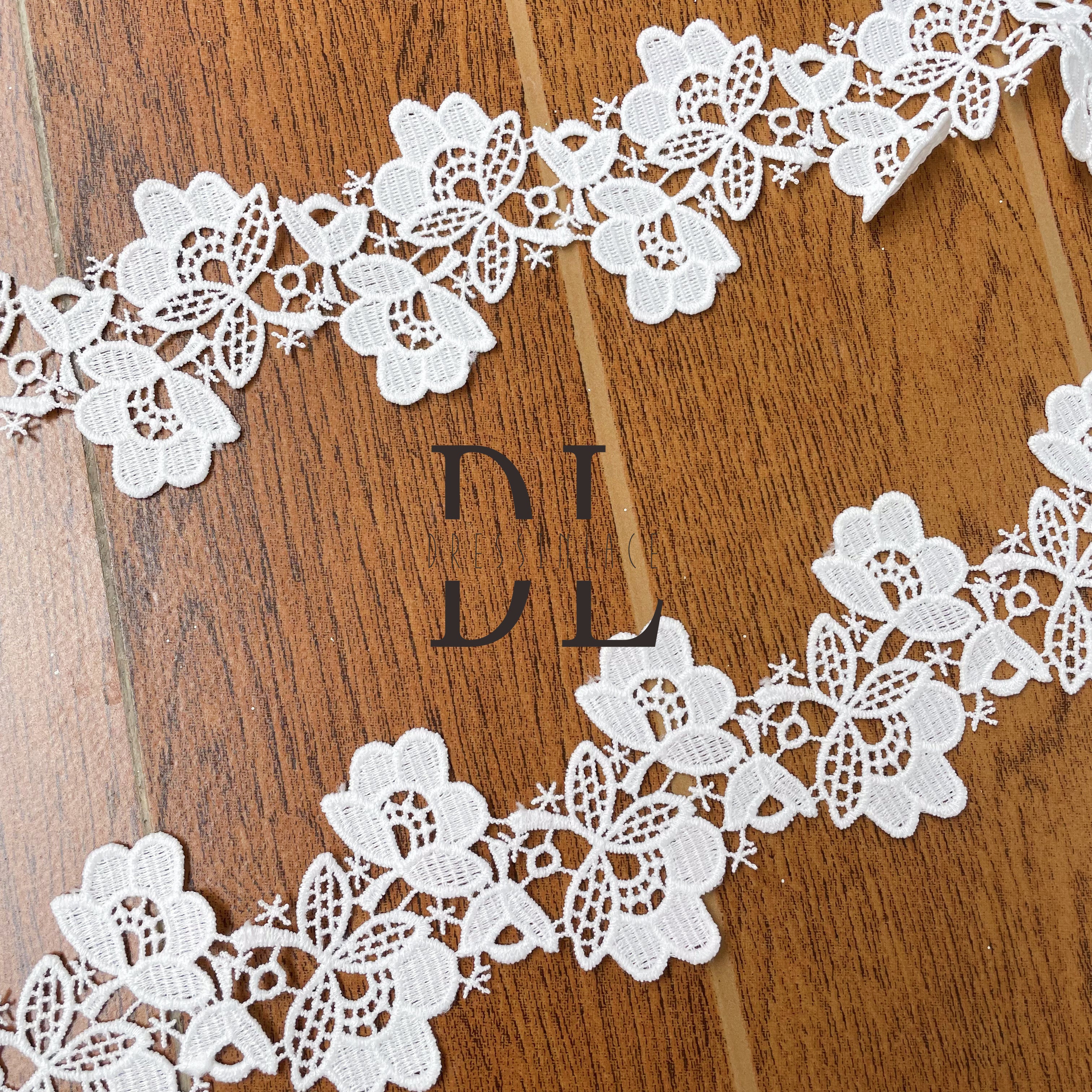 DLG50254 Hot Selling flowers pattern Guipure Lace Trims plain embroidered borders Elegant Designs For Bridal Head Veils width 5cm