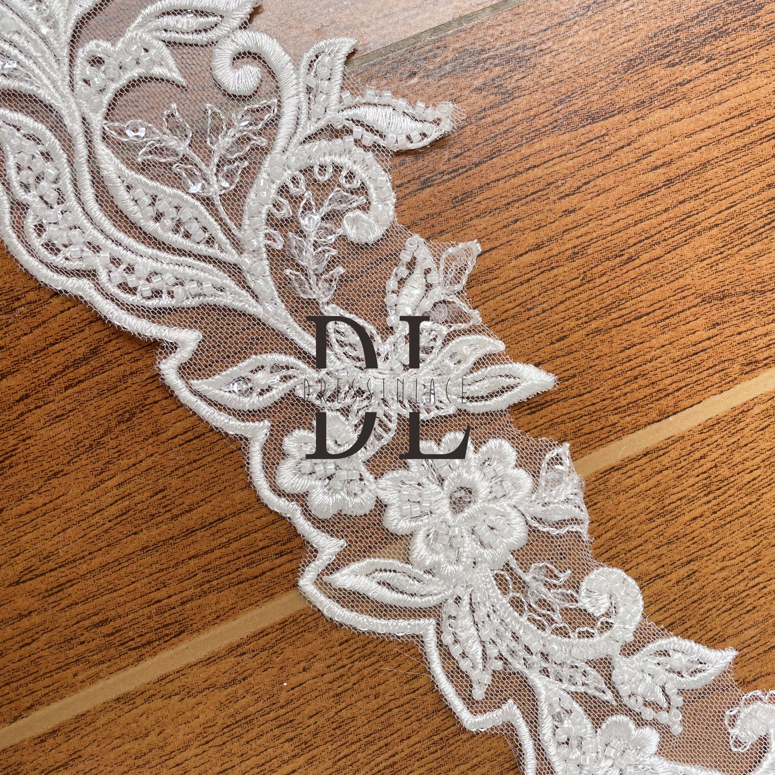 DLX85251 trimming lace Beaded and Sequins Lace Borders wide 8.5cm for bride accessories