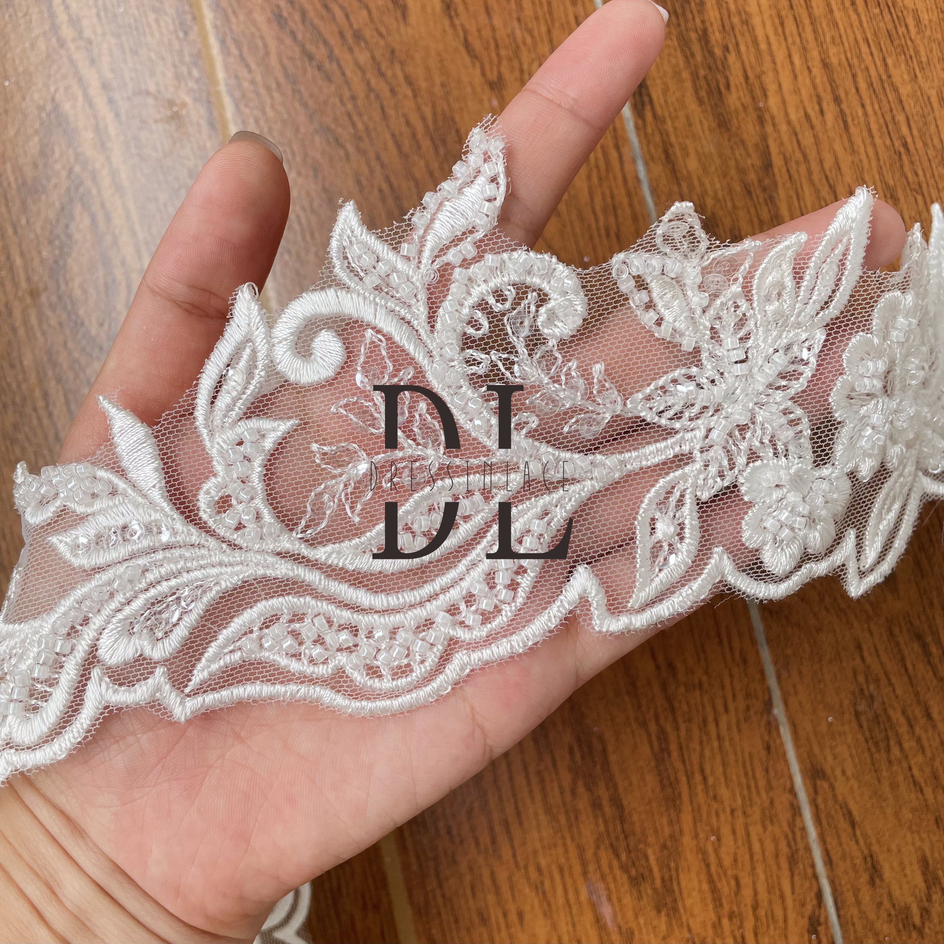 DLX85251 trimming lace Beaded and Sequins Lace Borders wide 8.5cm for bride accessories