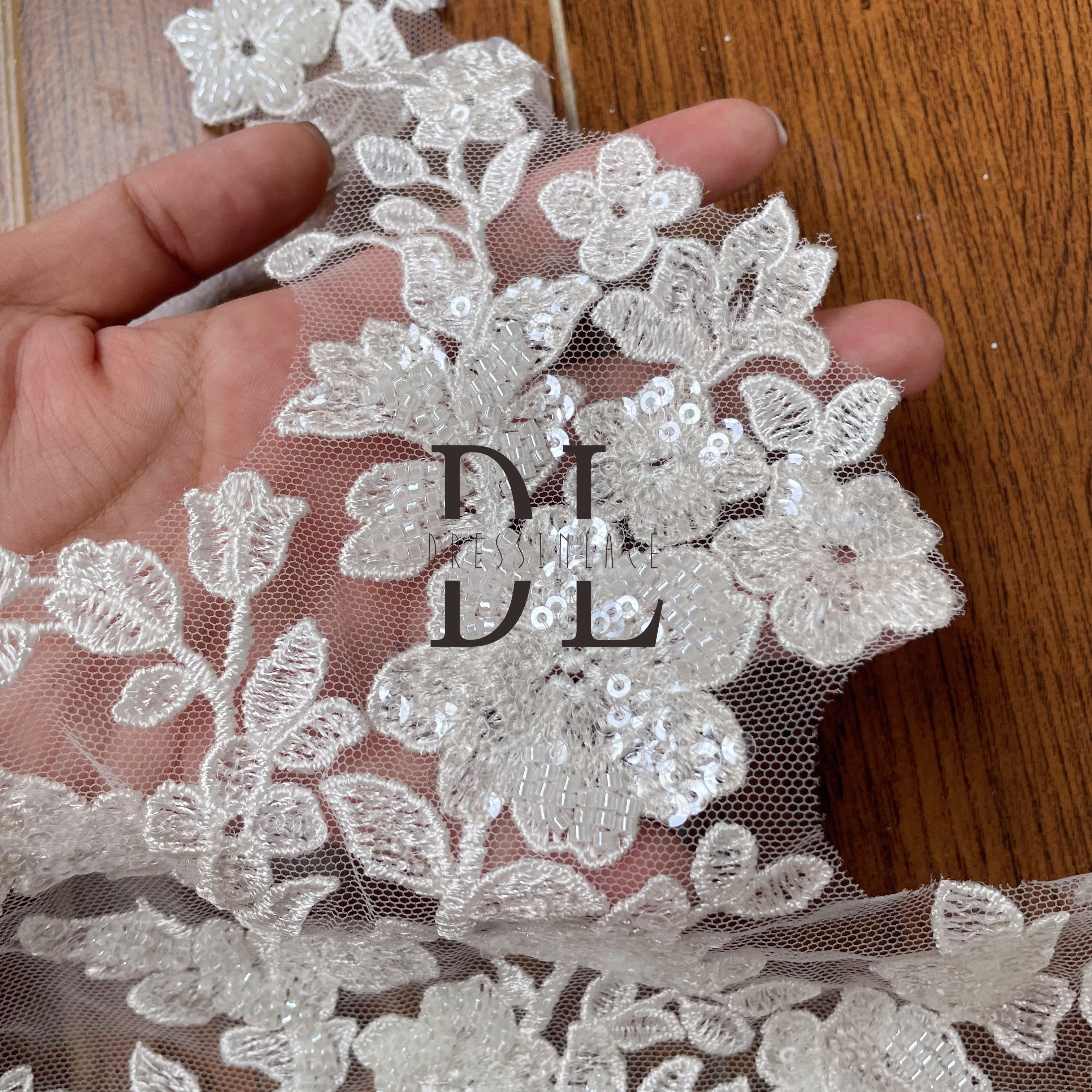 DLX39252 Classical Beaded and Sequins Flowers Lace Borders wide 39cm for bride dresses accessories