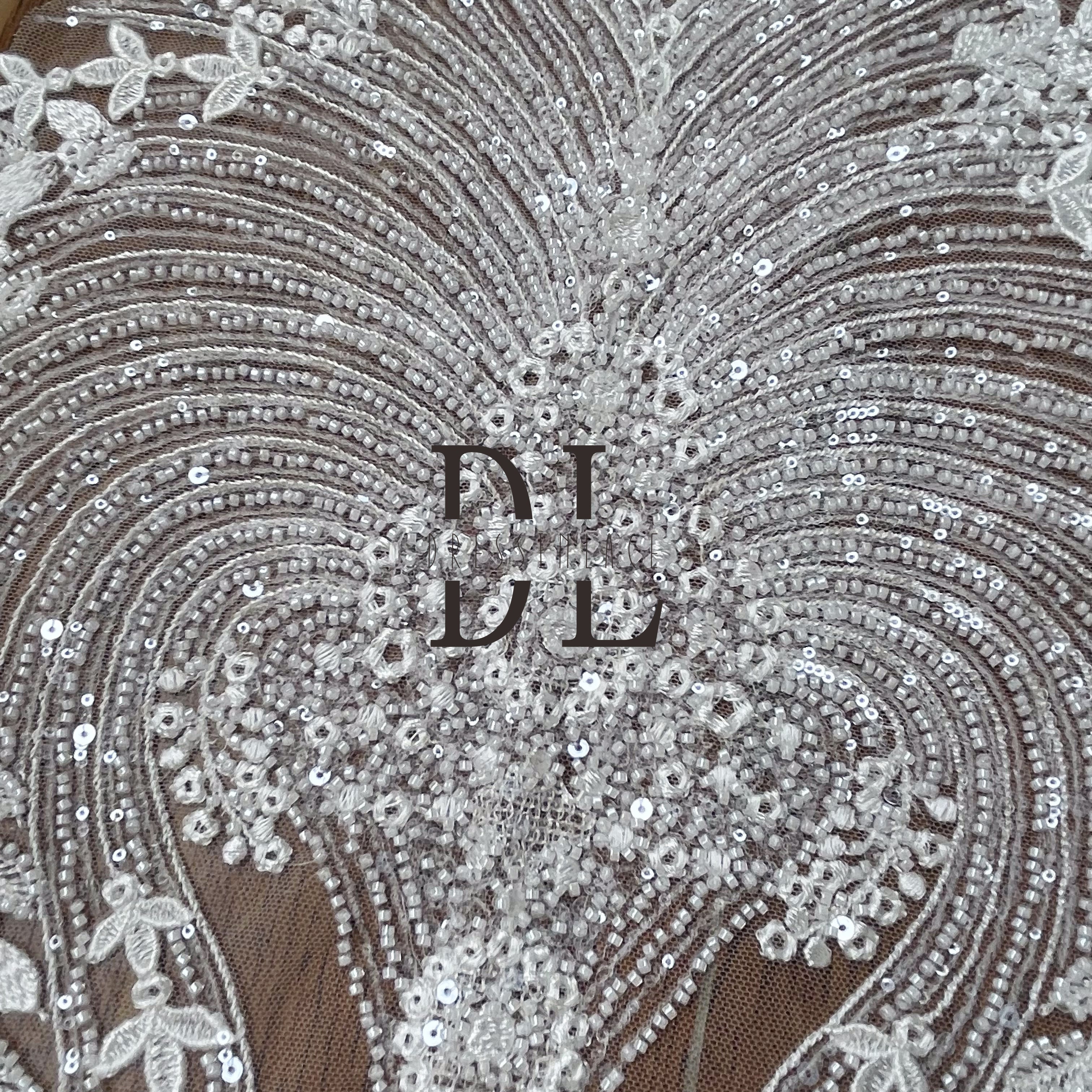 DLM2277 New Design full beading Lace Motifs for Wedding gowns with Beads and Sparkling sequins