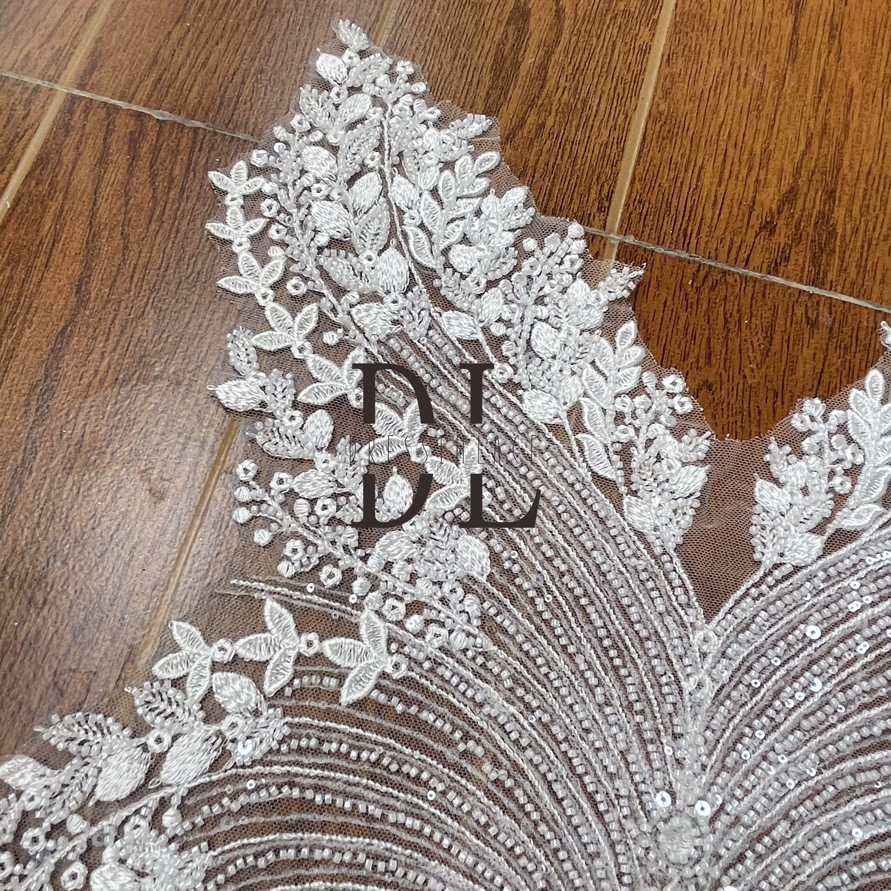 DLM2277 New Design full beading Lace Motifs for Wedding gowns with Beads and Sparkling sequins