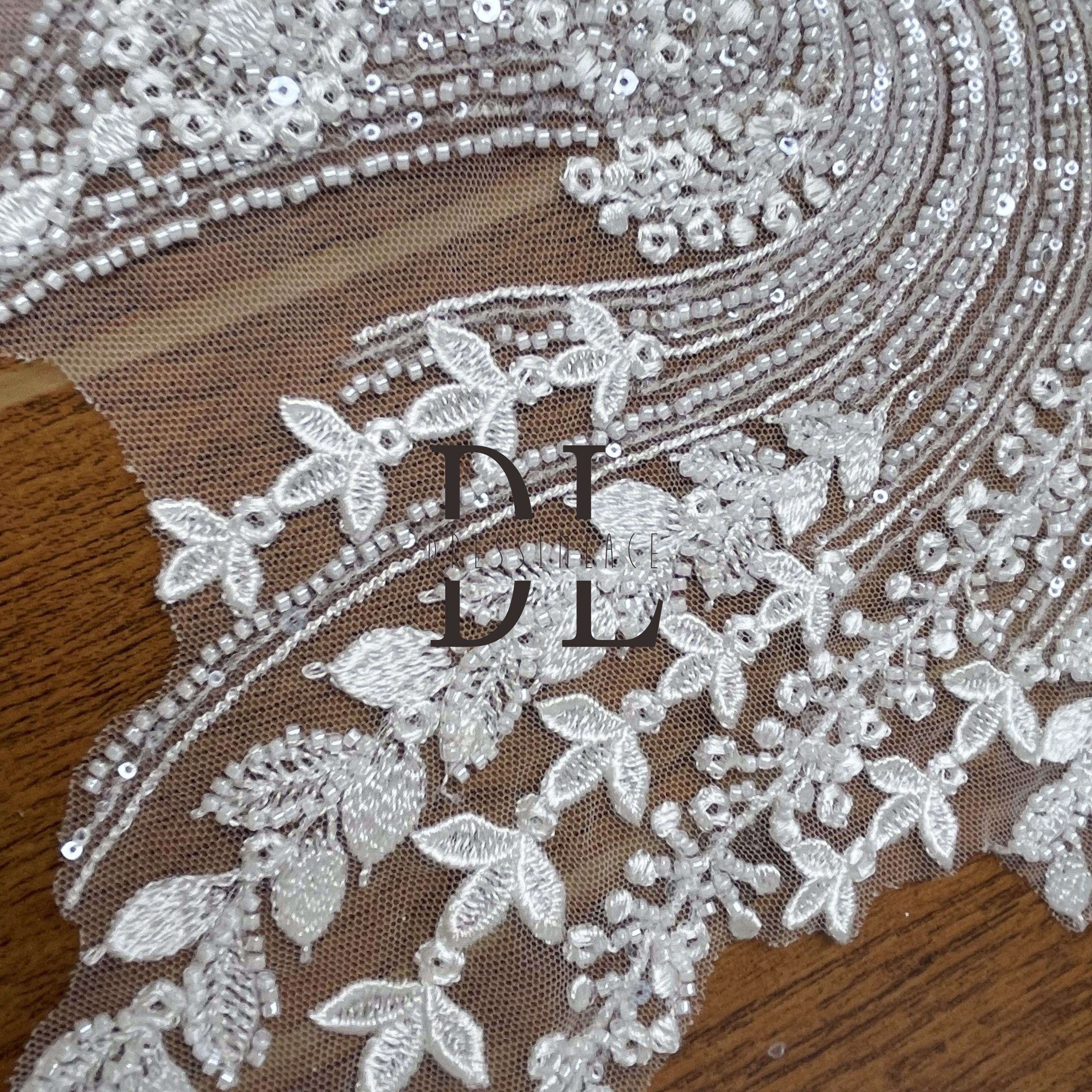 DLM2277 New Design full beading Lace Motifs for Wedding gowns with Beads and Sparkling sequins