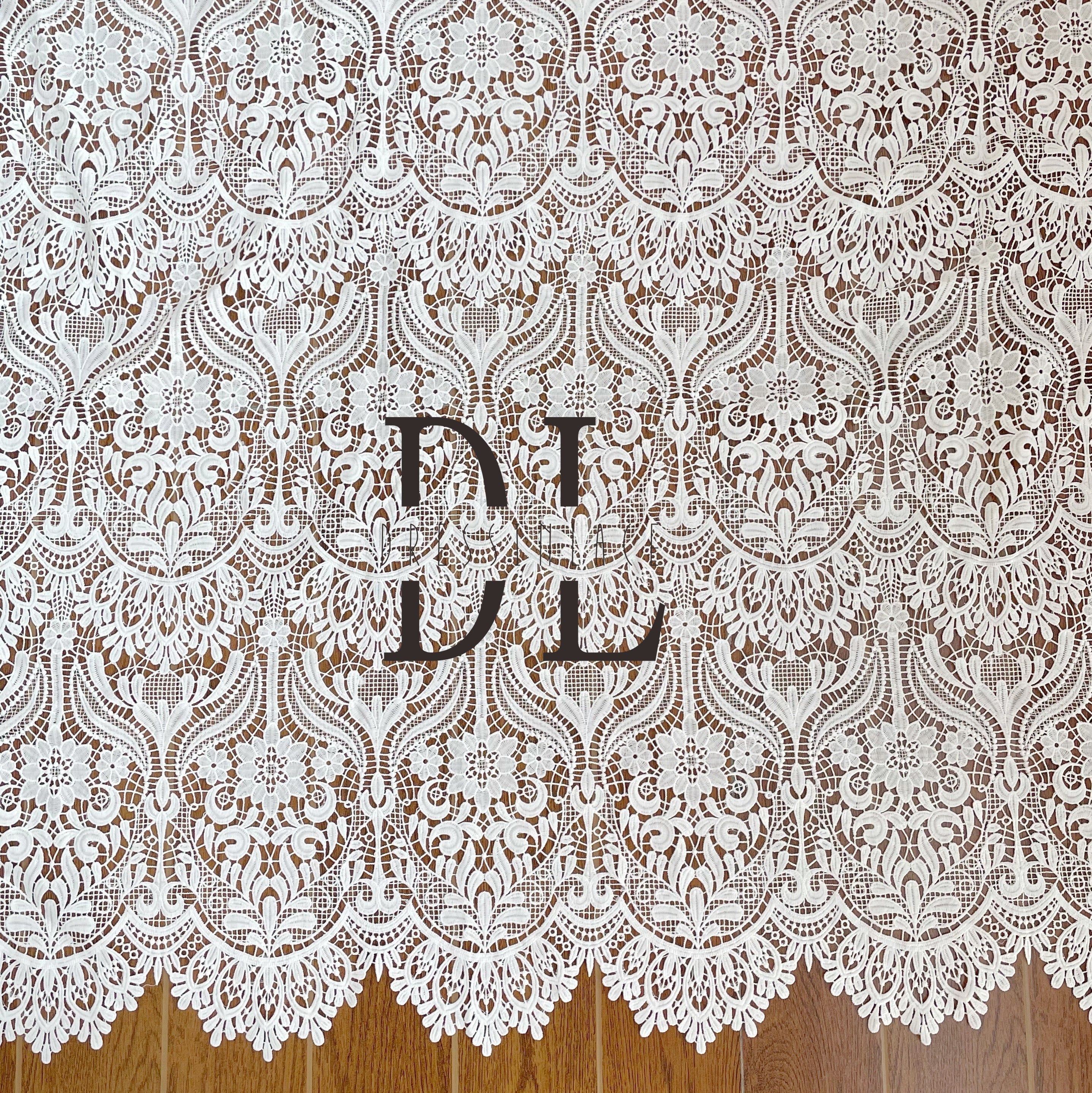 DLG120103 Elegant Water Soluble Floral Lace Fabric with Delicate Wave Edge - Perfect for Wedding Dress  DLG120103