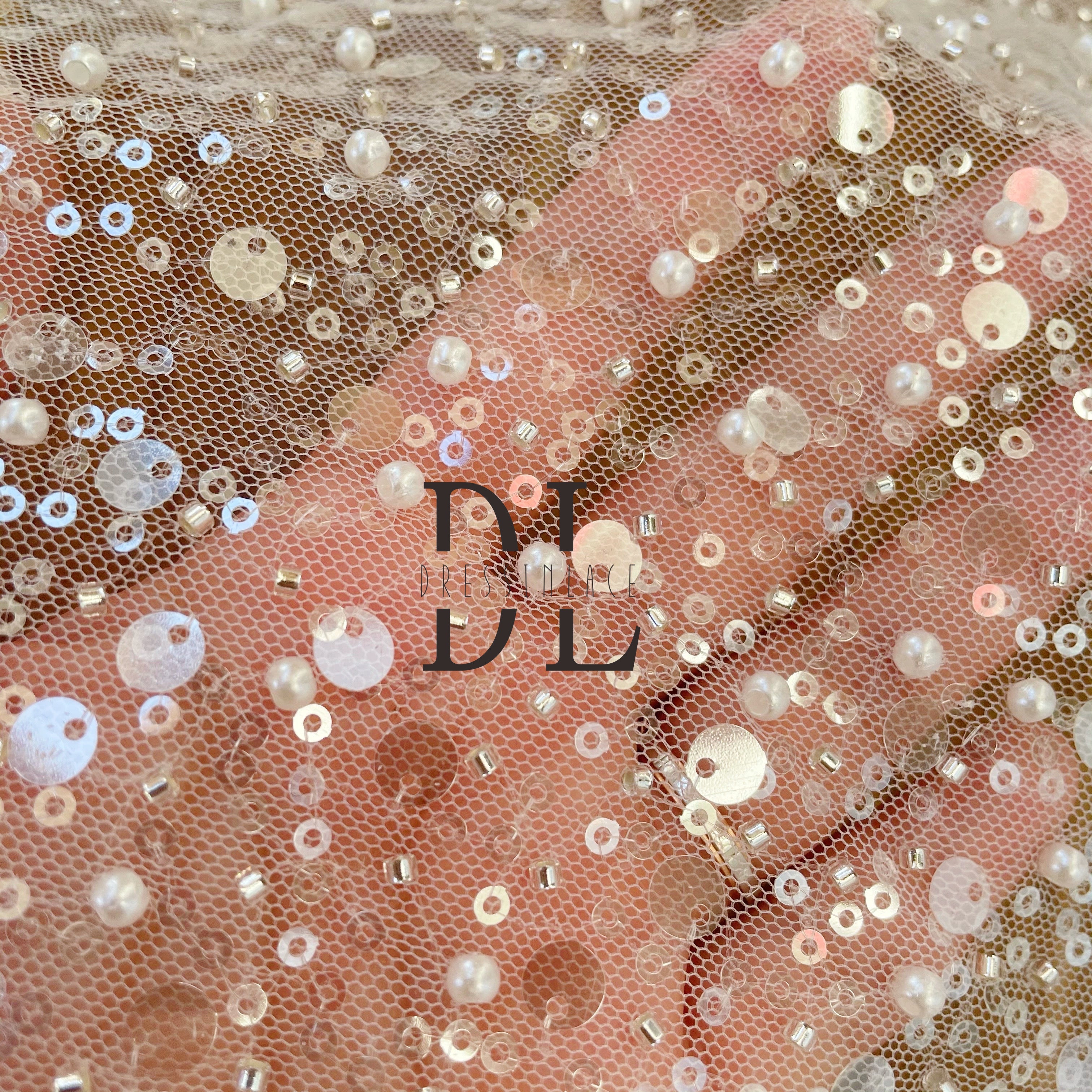 DL130011 Stunning Embroidery Lace Fabric with Shimmering Beads and Sequins - Exquisite Design