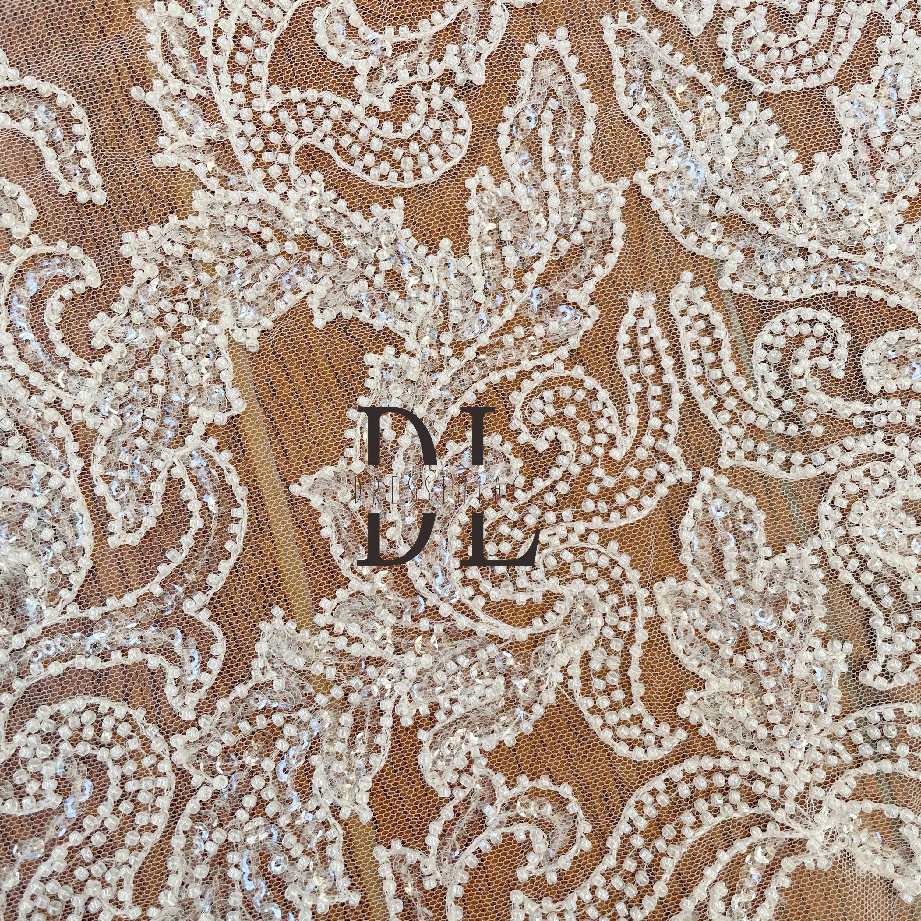 DL130009 Elegant Embroidery Lace Fabric with Stunning Wedding Dress Design