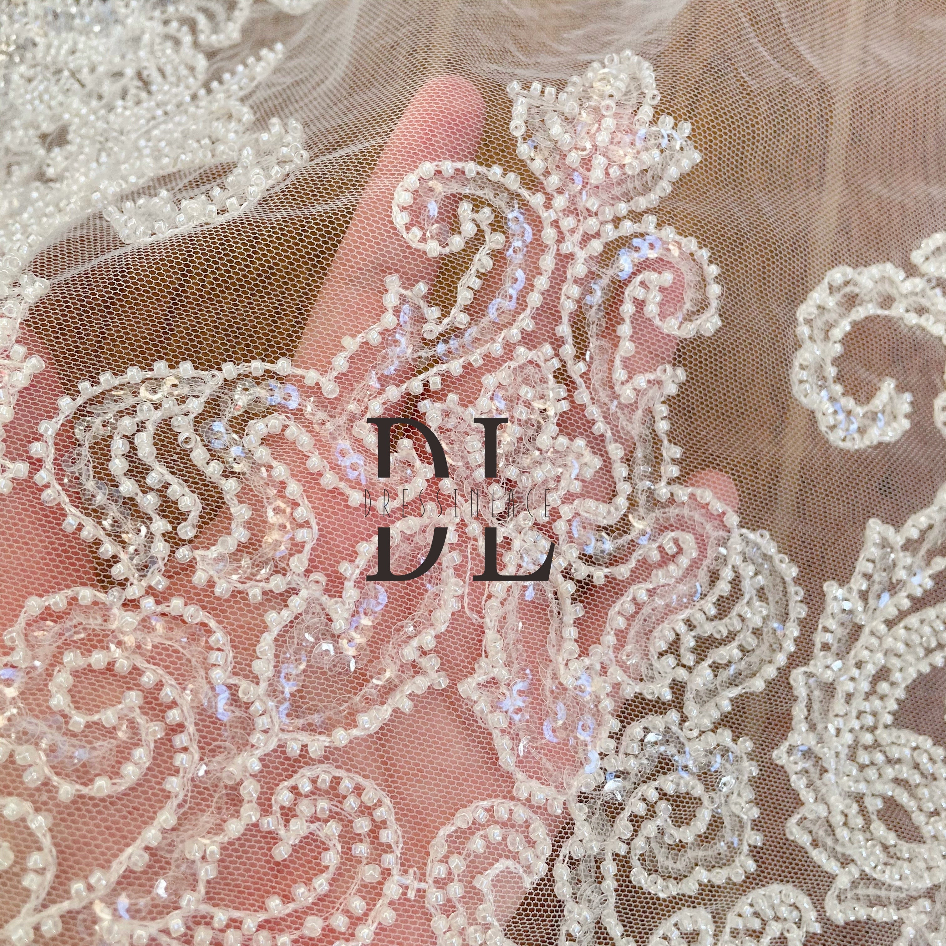 DL130009 Elegant Embroidery Lace Fabric with Stunning Wedding Dress Design