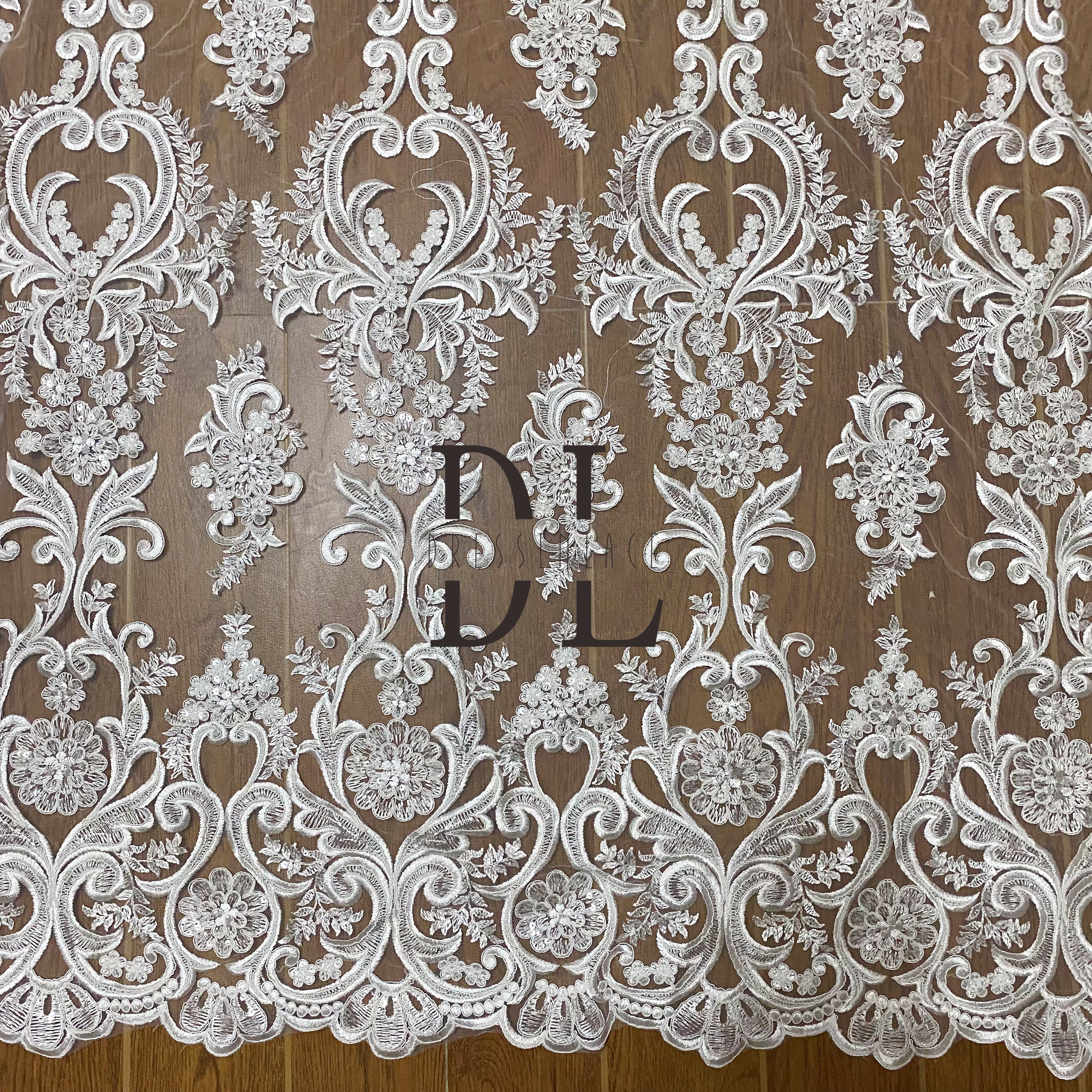 DL130106 Sequined and Embroidered Lace Fabric for Bridal Dresses – Classical style for elegant wedding party DL130106