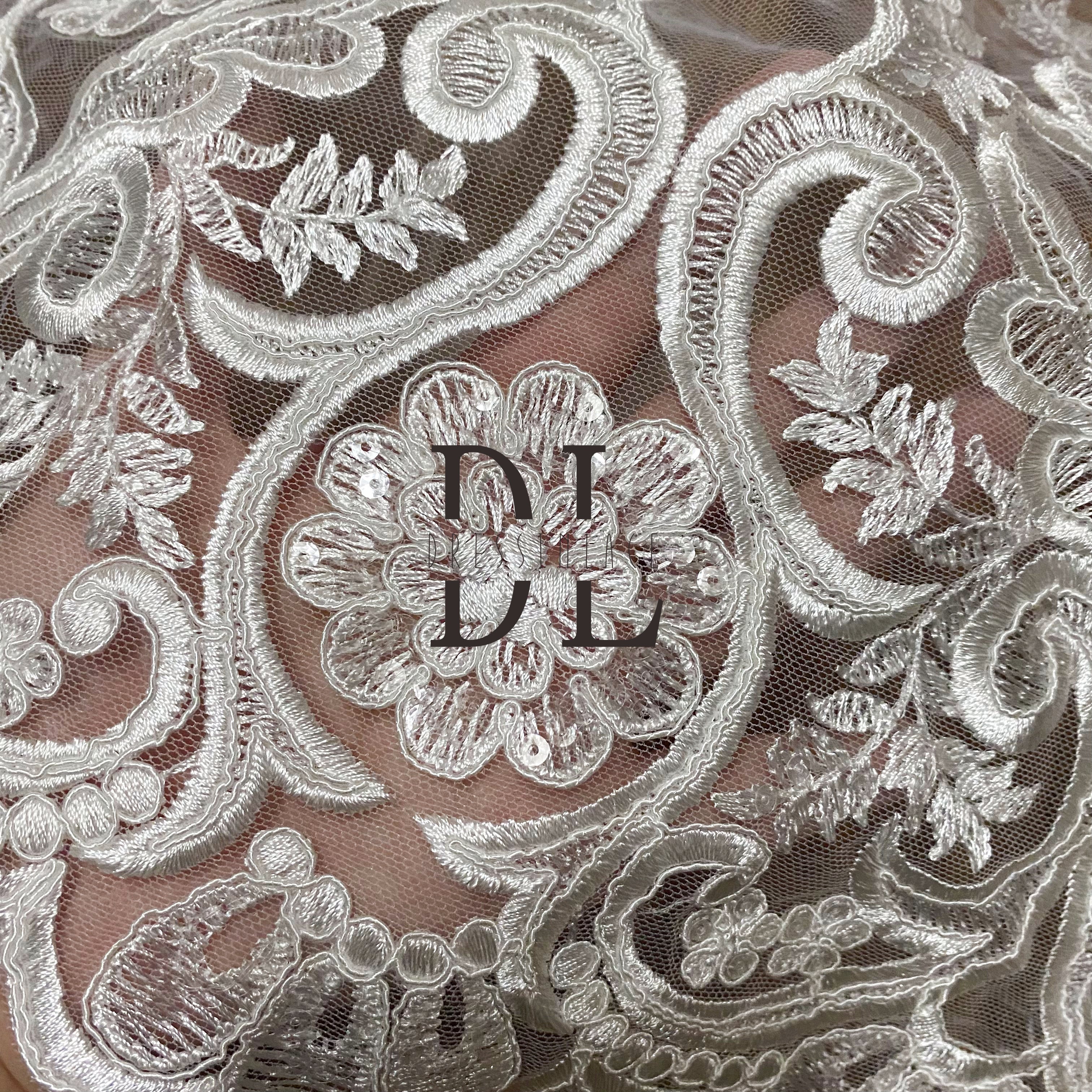 DL130106 Sequined and Embroidered Lace Fabric for Bridal Dresses – Classical style for elegant wedding party DL130106