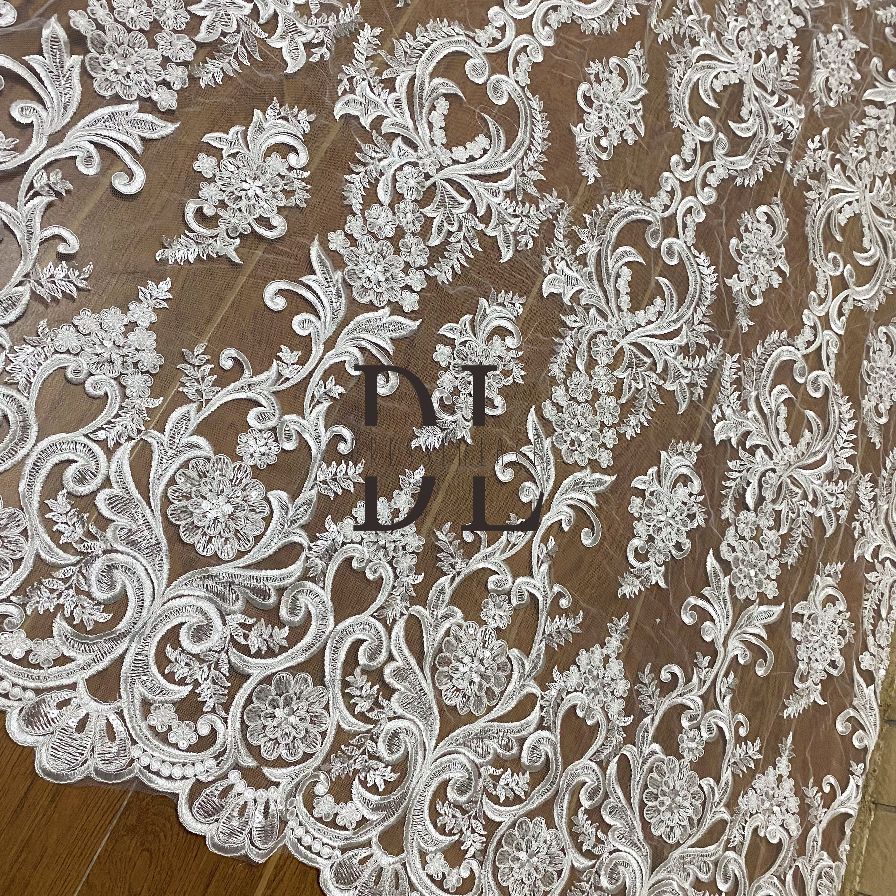 DL130106 Sequined and Embroidered Lace Fabric for Bridal Dresses – Classical style for elegant wedding party DL130106