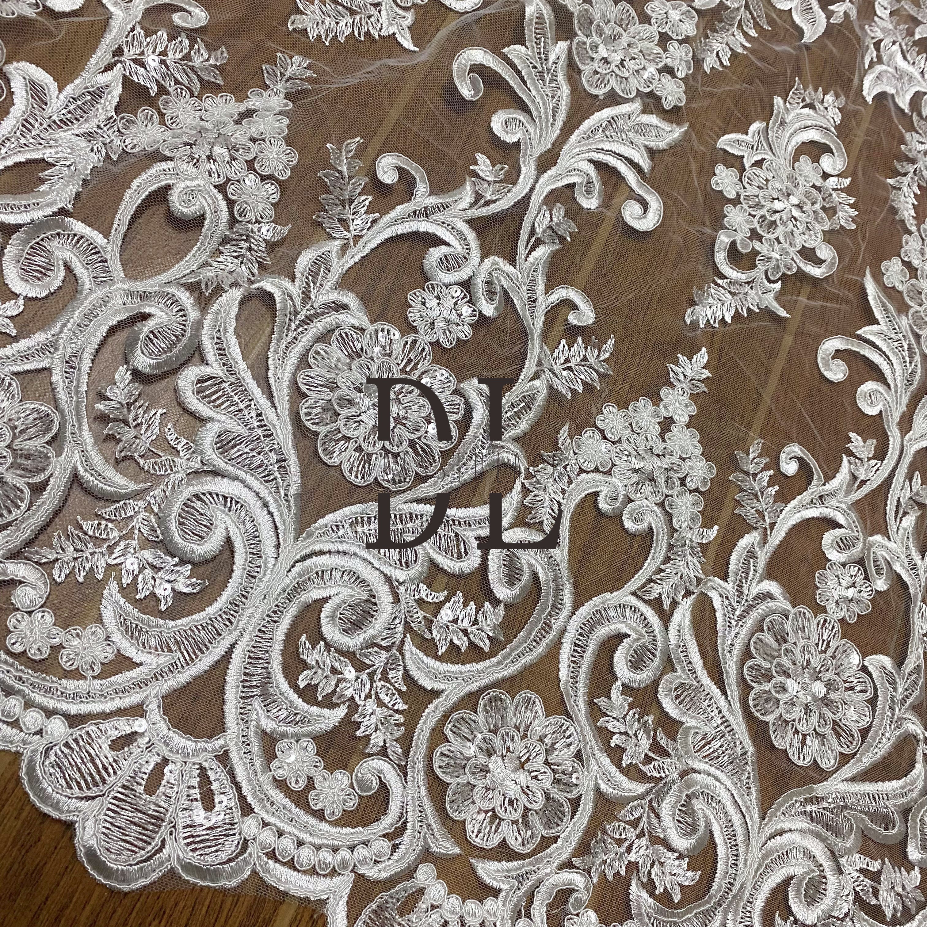 DL130106 Sequined and Embroidered Lace Fabric for Bridal Dresses – Classical style for elegant wedding party DL130106