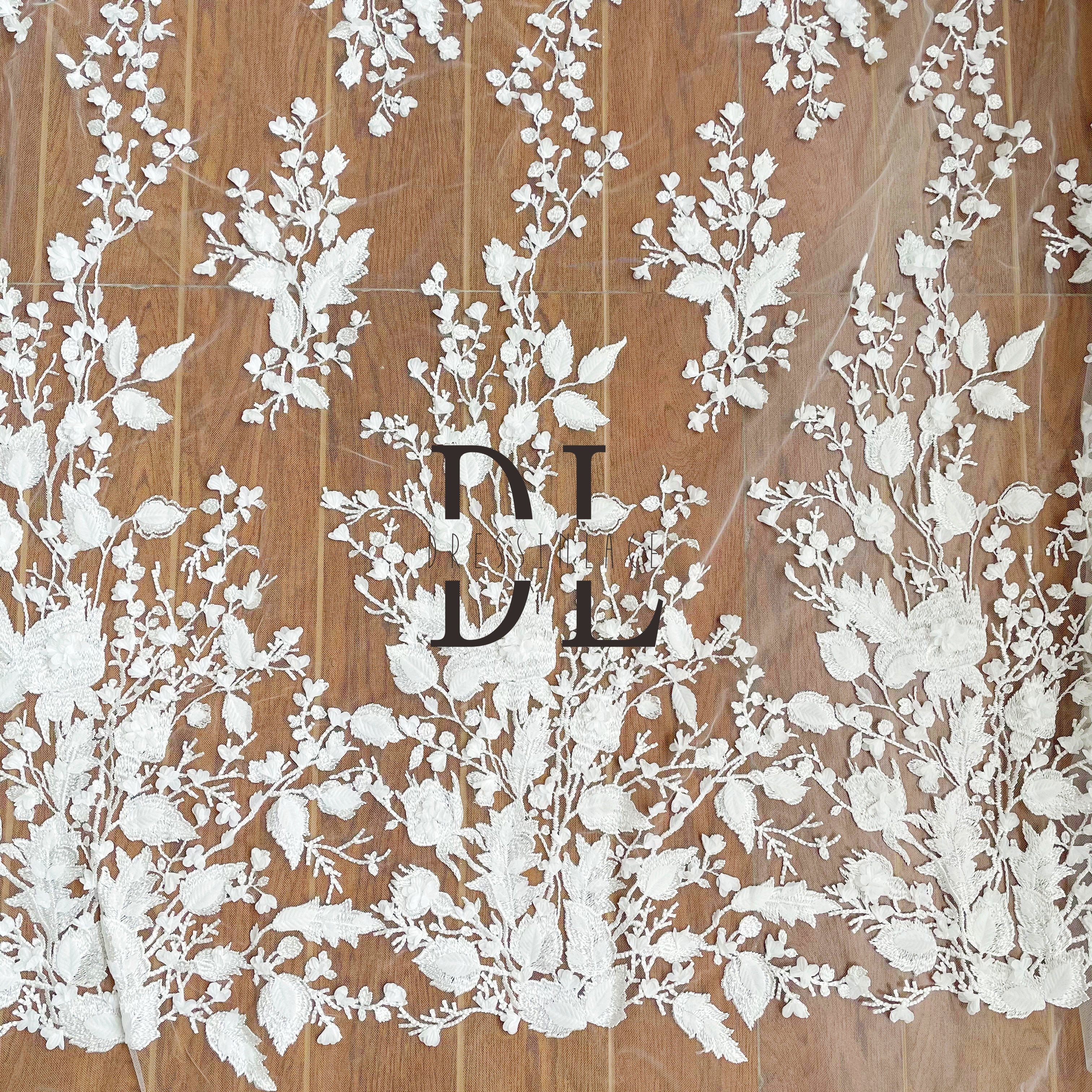 DL130120 Soft Lovely Lace Fabric Chiffon with 3D Flowers - Perfect for Adding Delicate Elegance DL130120