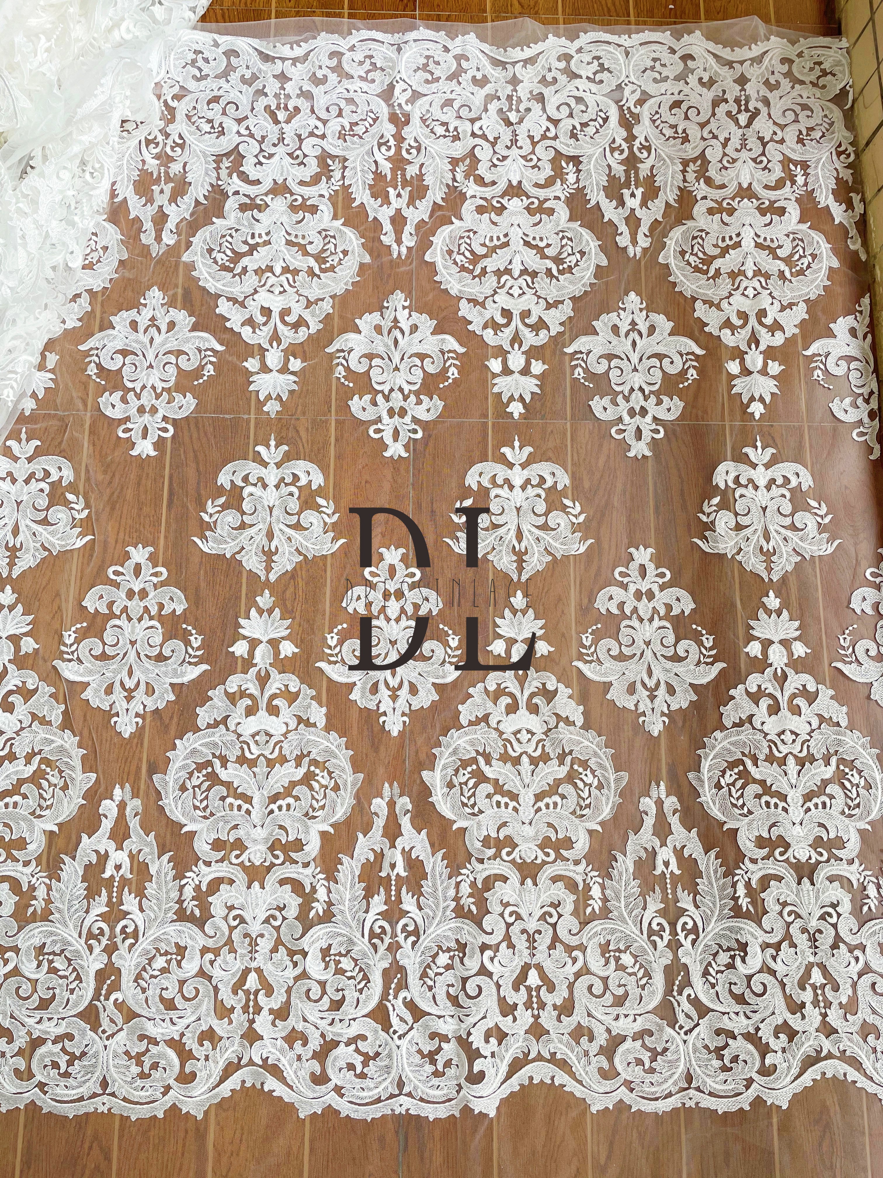 DL130116 Elegant Embroidery Lace Fabric with Sparkling Sequins - Perfect for Wedding Gowns DL130116