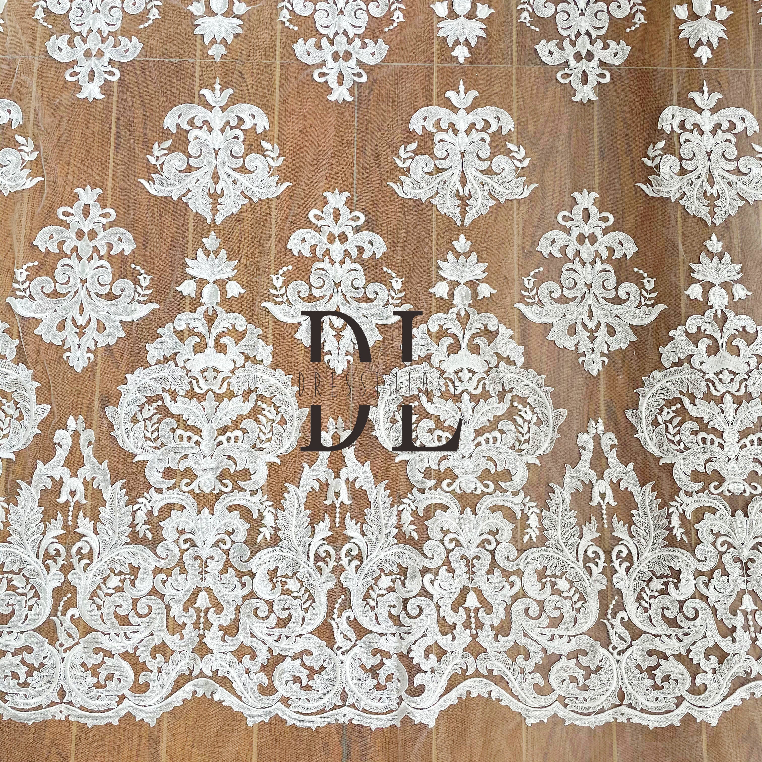 DL130116 Elegant Embroidery Lace Fabric with Sparkling Sequins - Perfect for Wedding Gowns DL130116