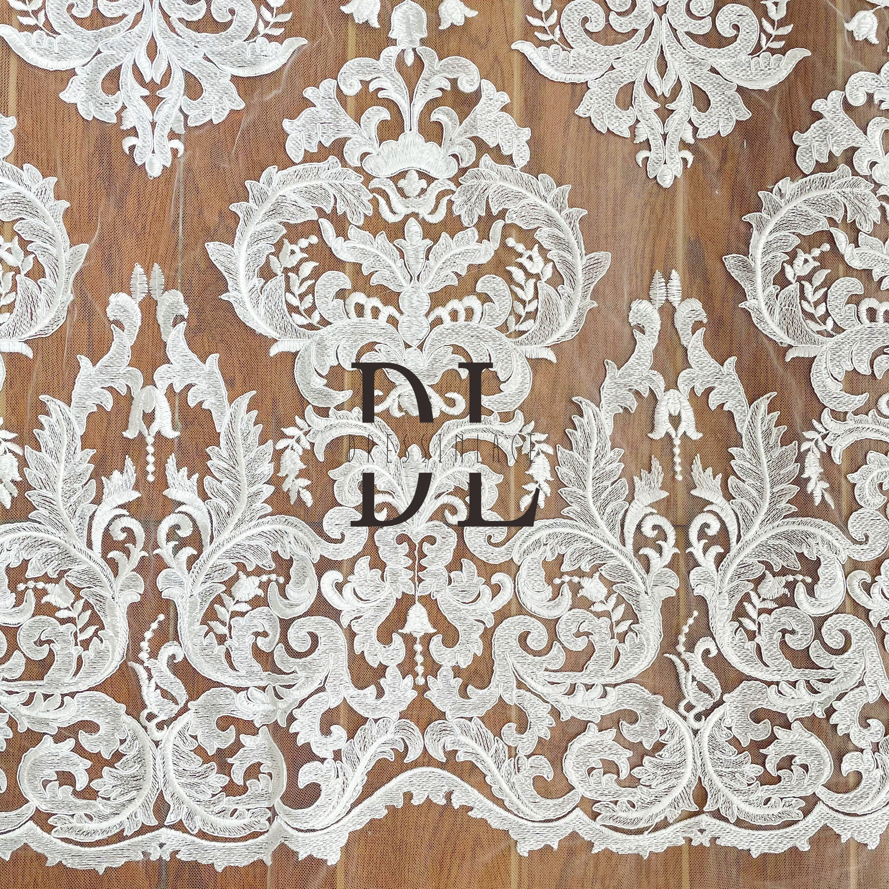 DL130116 Elegant Embroidery Lace Fabric with Sparkling Sequins - Perfect for Wedding Gowns DL130116