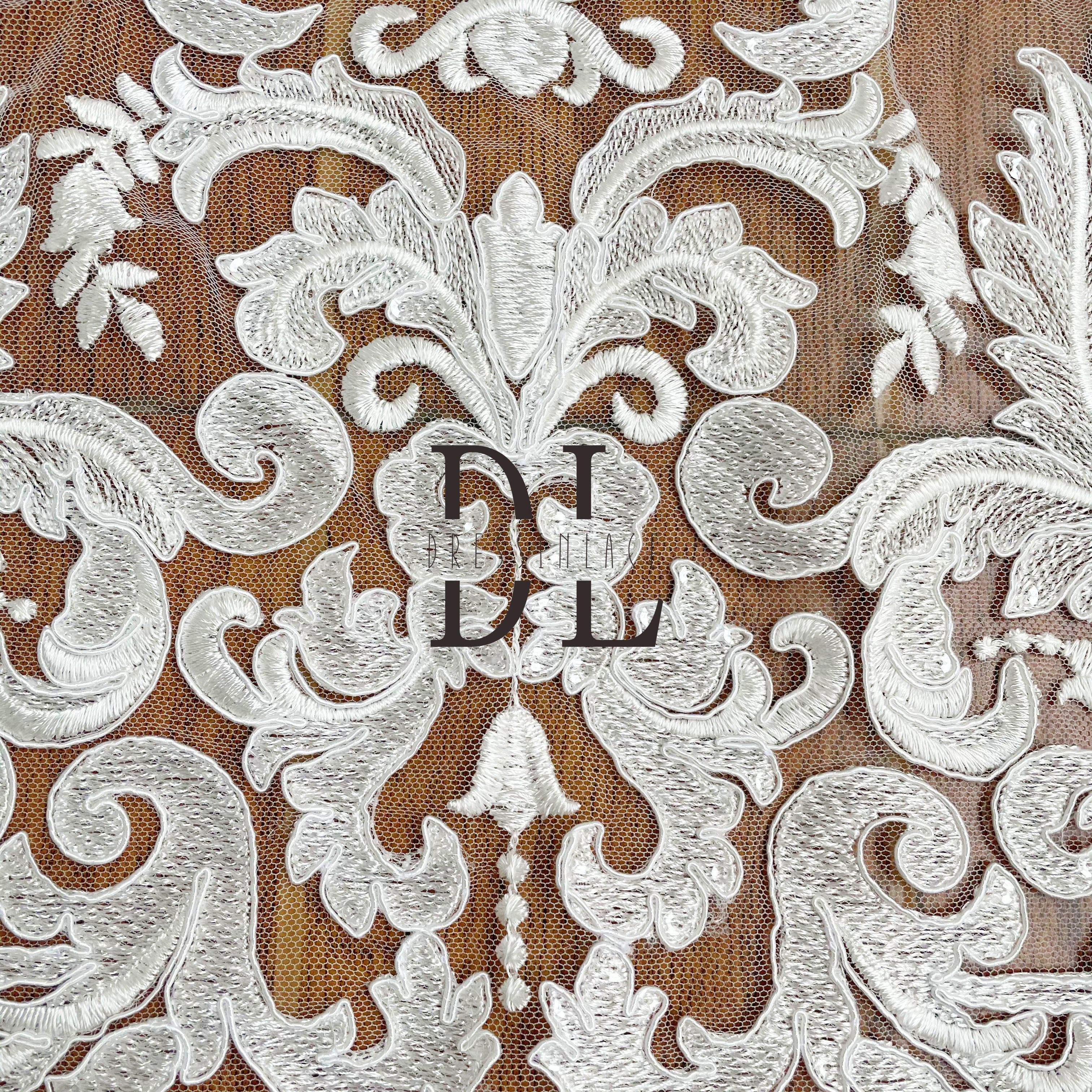 DL130116 Elegant Embroidery Lace Fabric with Sparkling Sequins - Perfect for Wedding Gowns DL130116