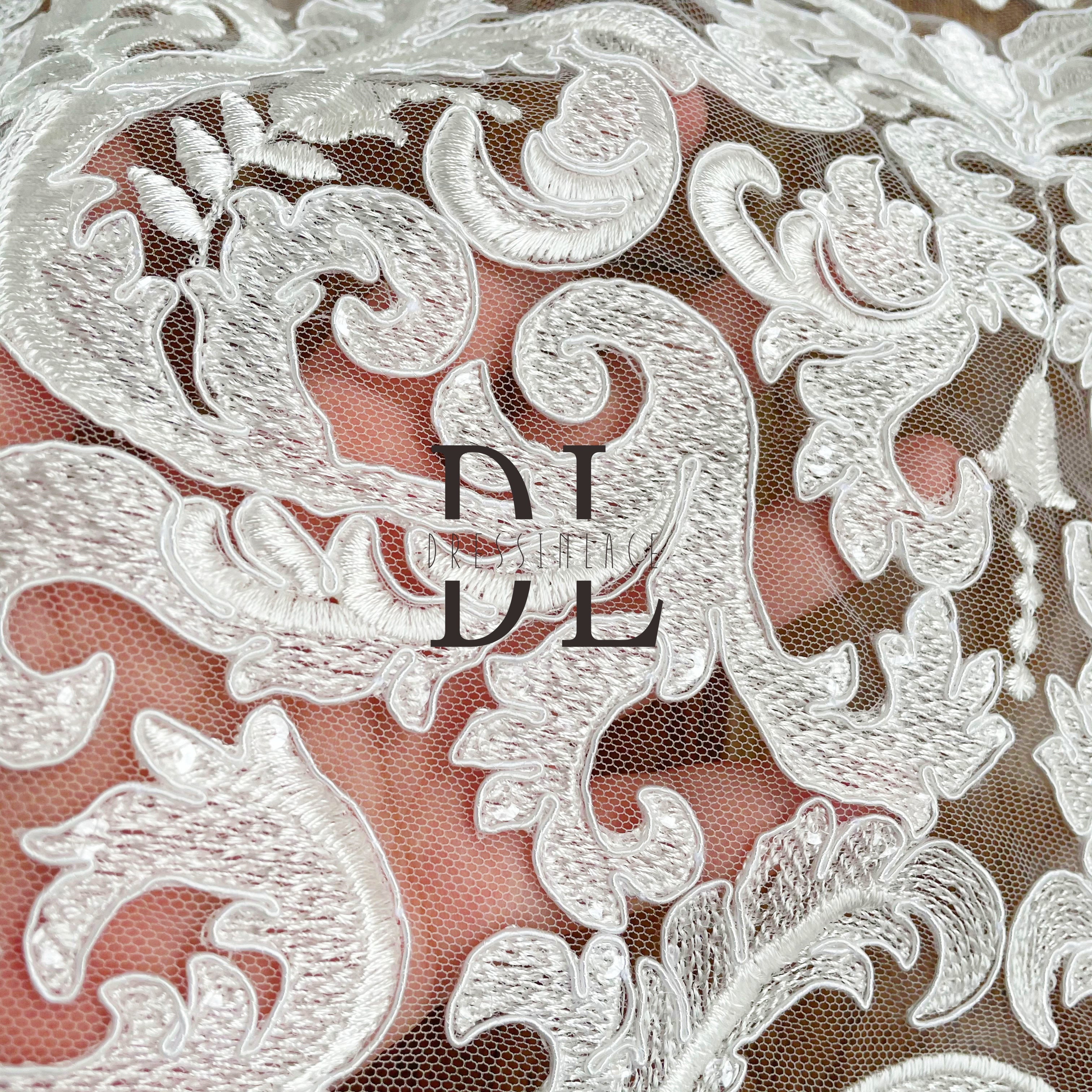 DL130116 Elegant Embroidery Lace Fabric with Sparkling Sequins - Perfect for Wedding Gowns DL130116