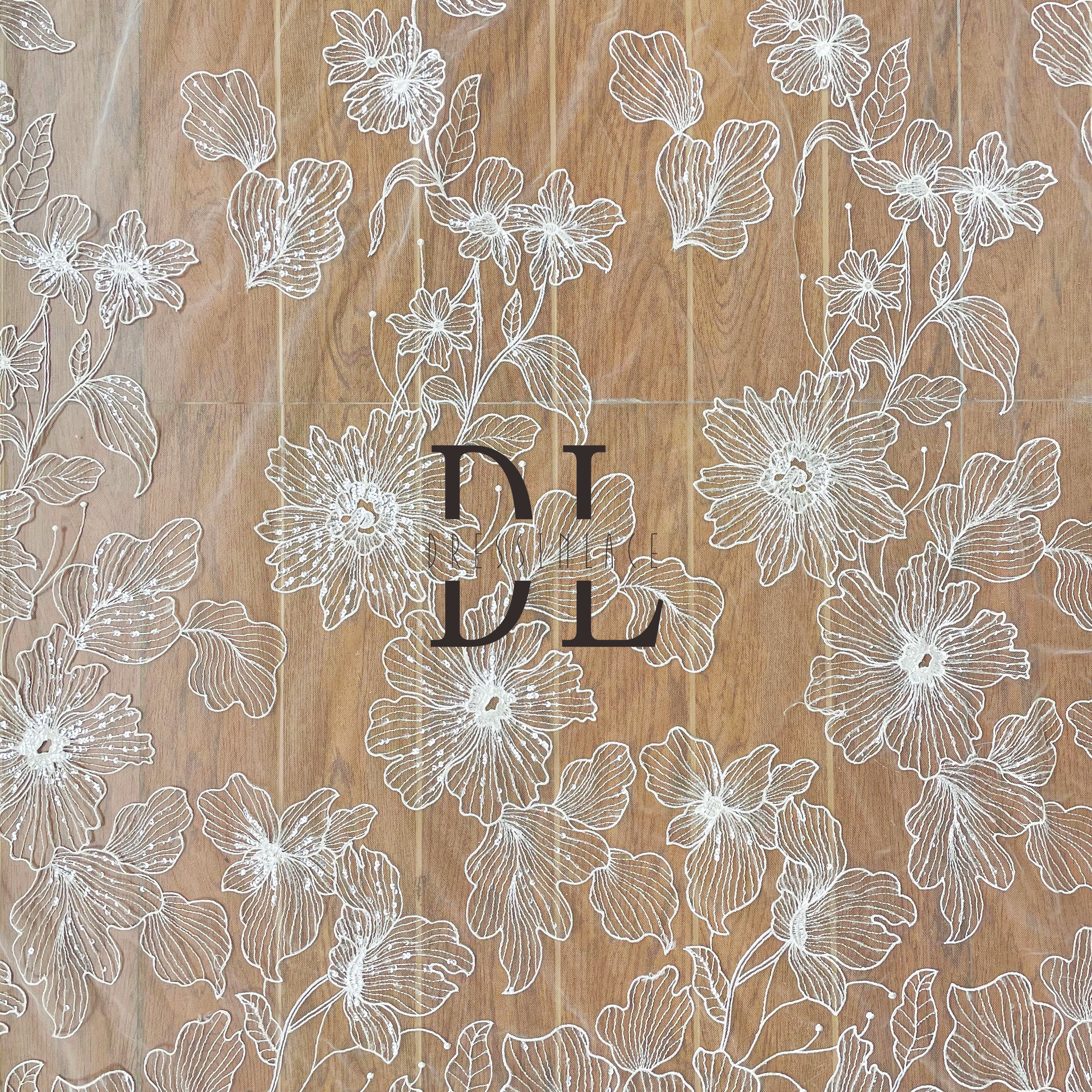 DL130115 Flower Sequins Lace Fabrics - Soft Tulle with Embroidered Flowers - Premium Quality and Affordably Priced - Ideal for Lace Fabric Enthusiasts