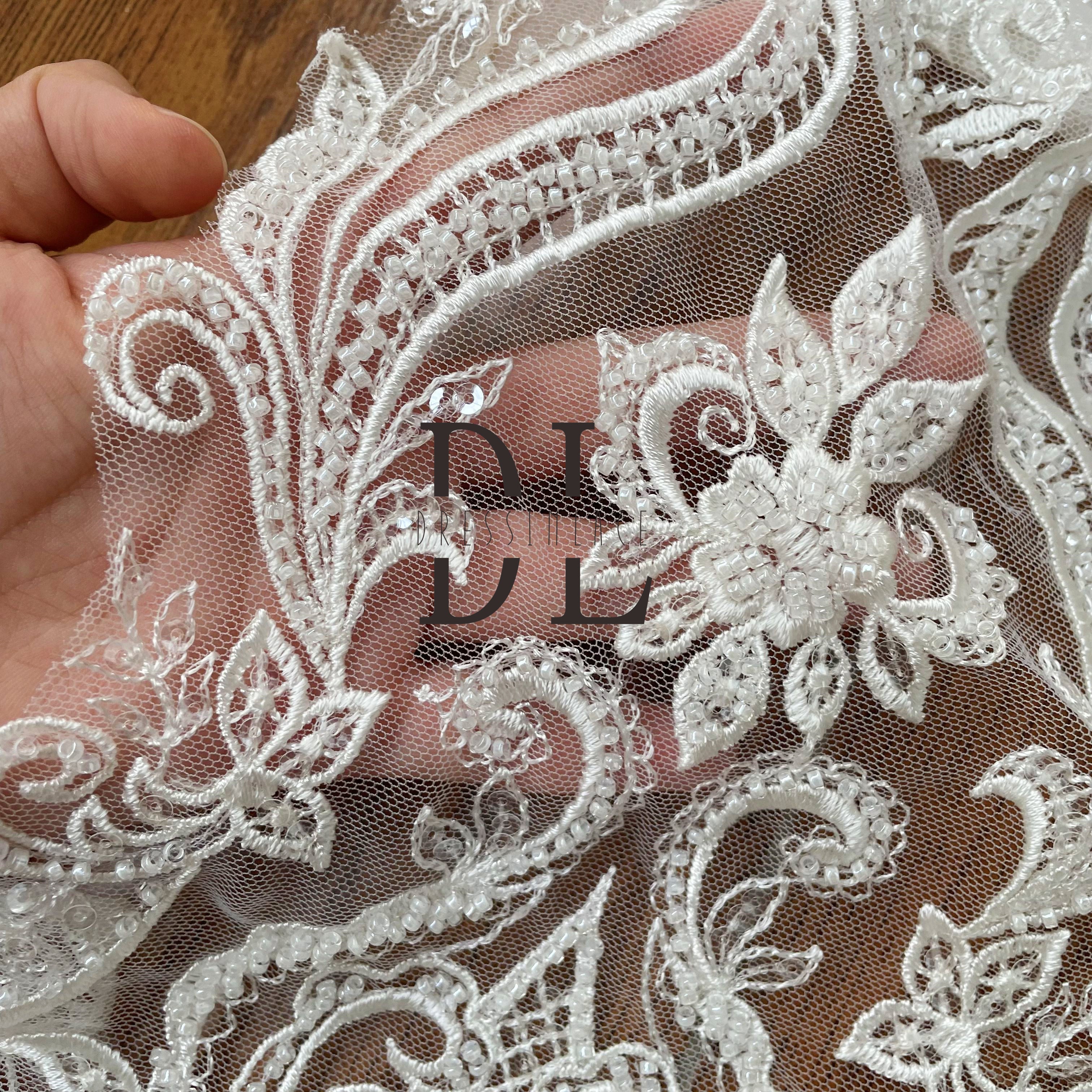 DLM2258 Beaded embroidery lace Appliques with Softy Tulle for bride dresses