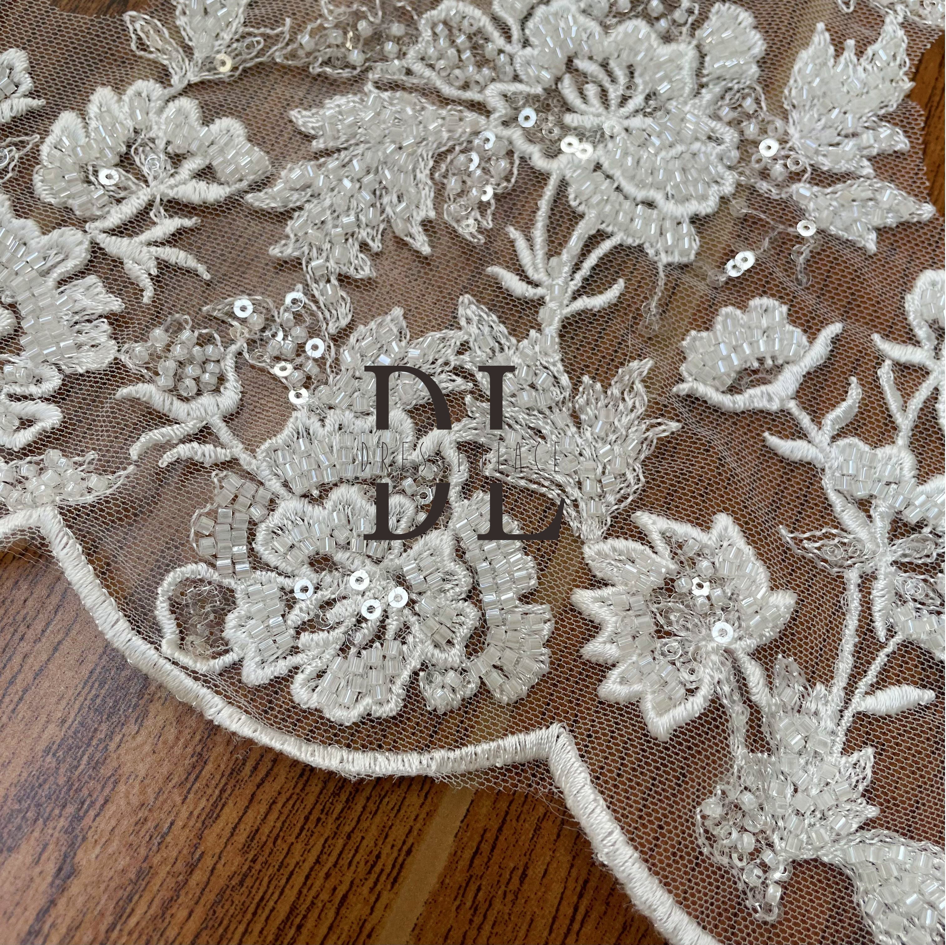 DLX23249 Exquisite Embroidery Lace Border width 23cm Beads and Sequins for bride head veils