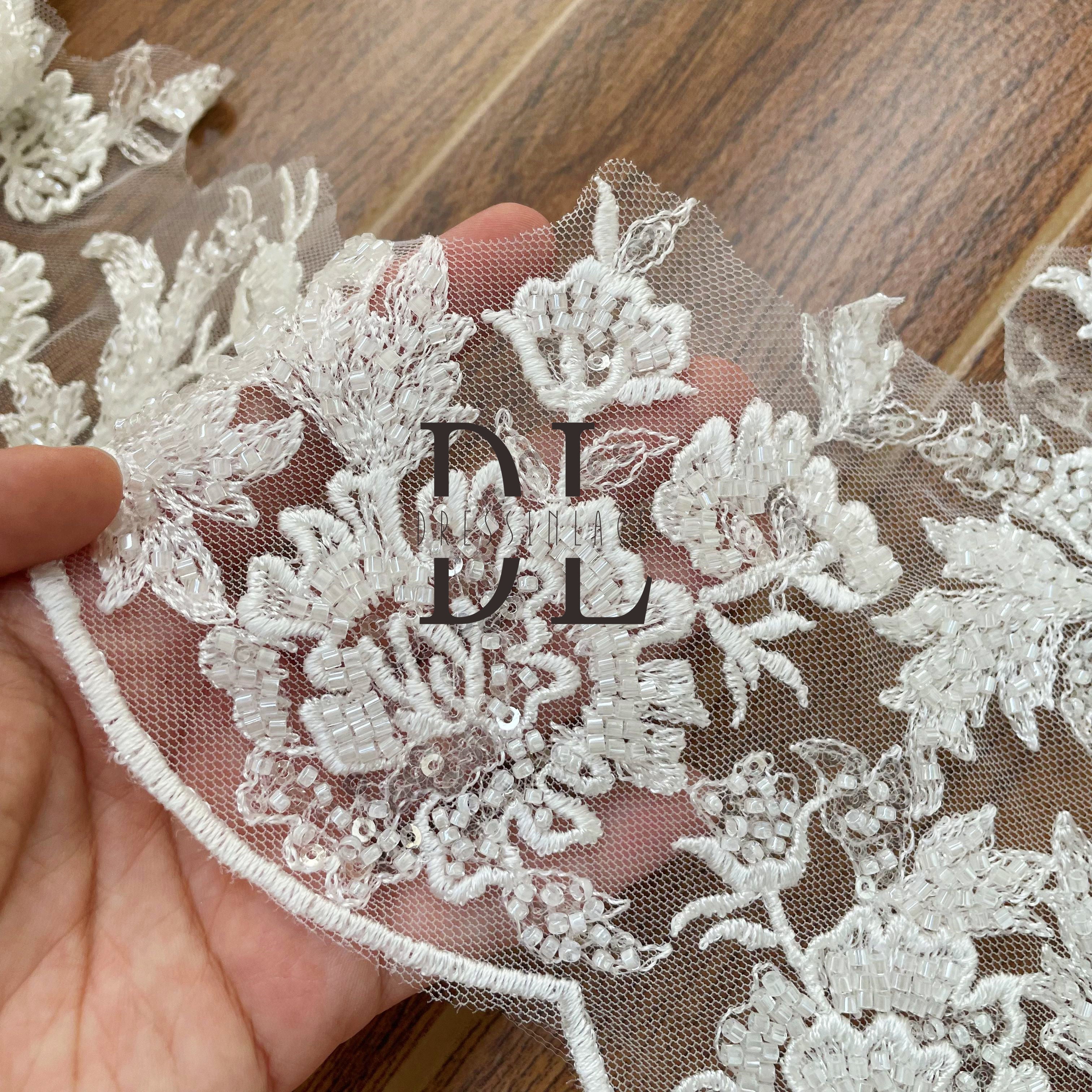 DLX23249 Exquisite Embroidery Lace Border width 23cm Beads and Sequins for bride head veils