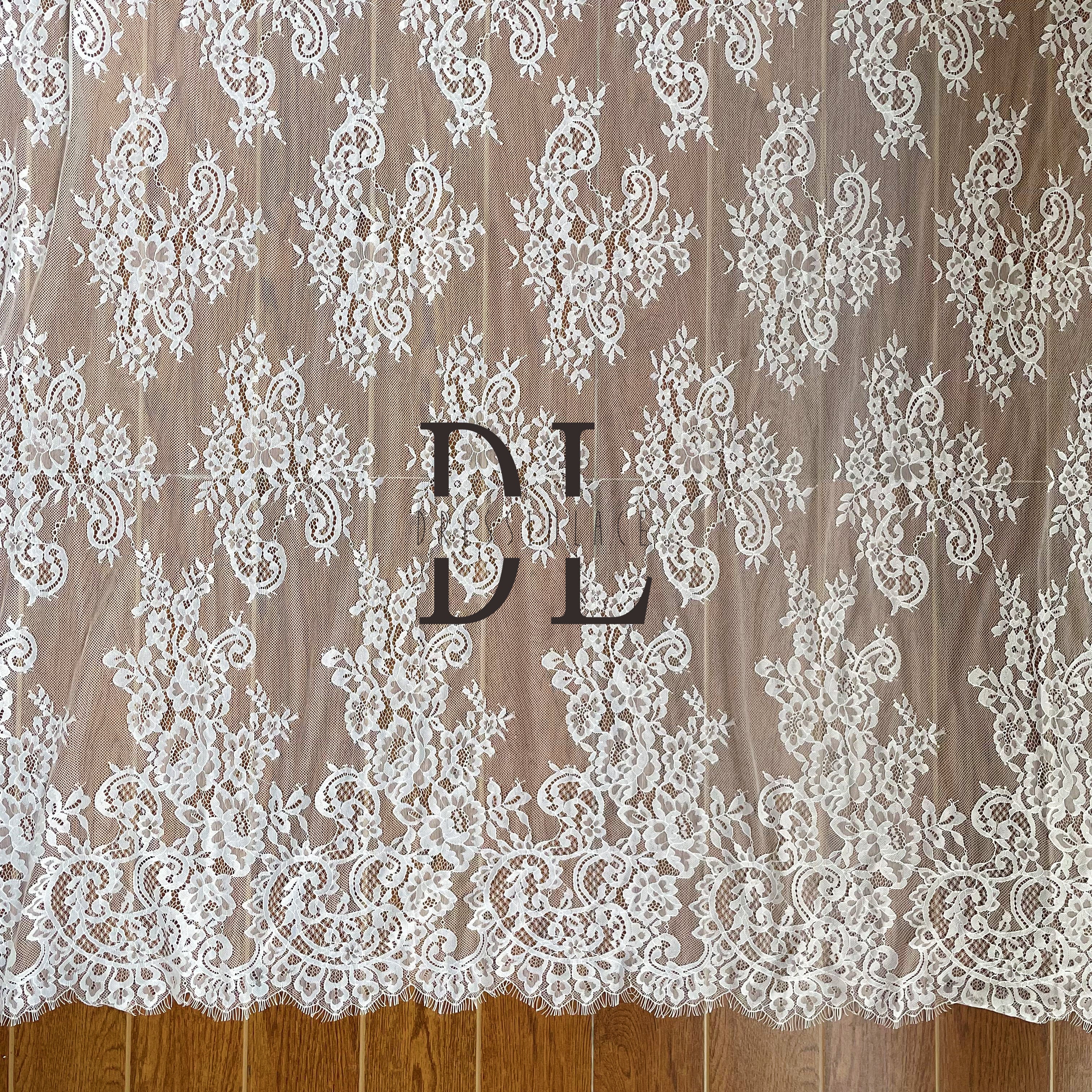 DL15102 white french Lace Fabric for Wedding Dress - Soft and Exquisite Eyelash Material 3yards per pieces