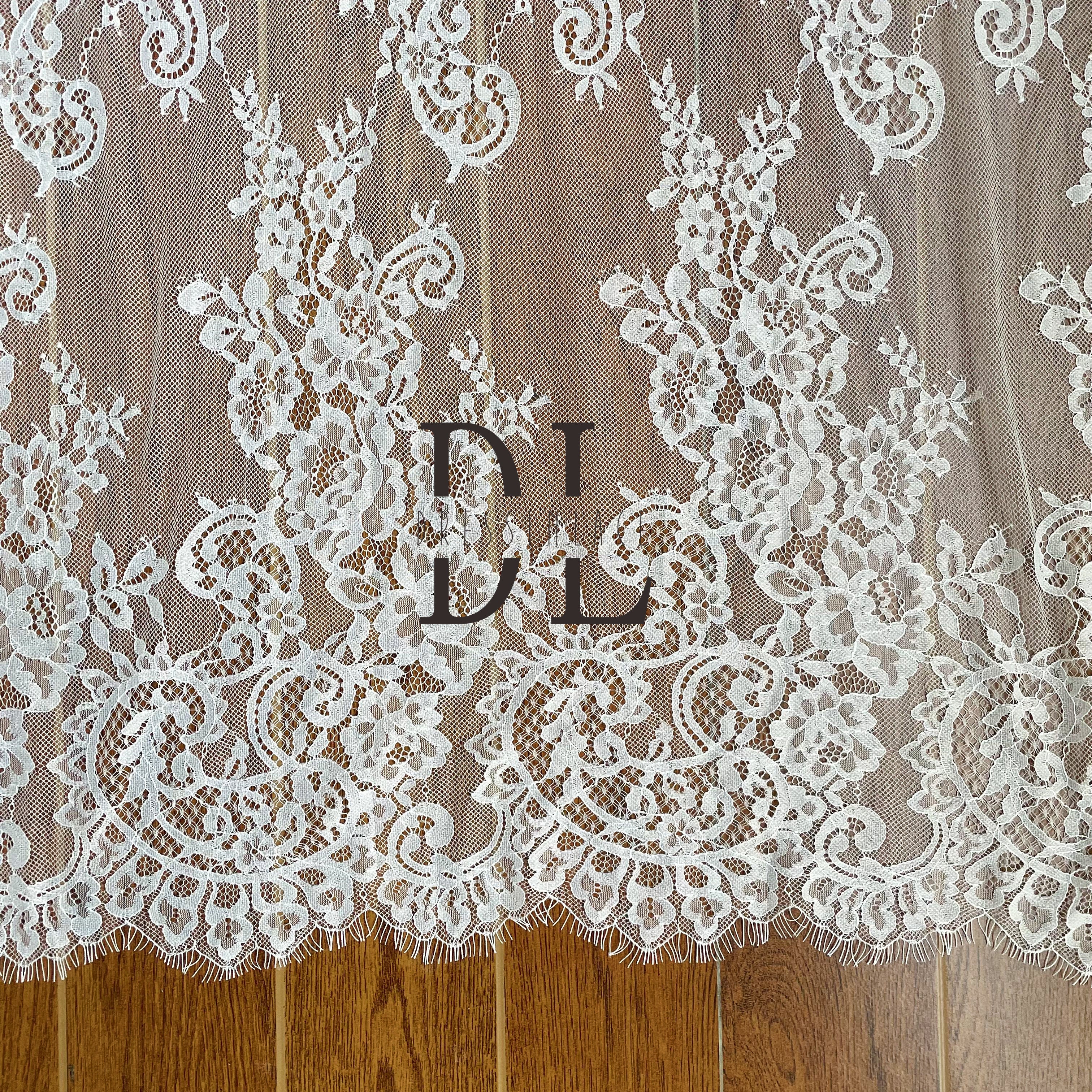 DL15102 white french Lace Fabric for Wedding Dress - Soft and Exquisite Eyelash Material 3yards per pieces