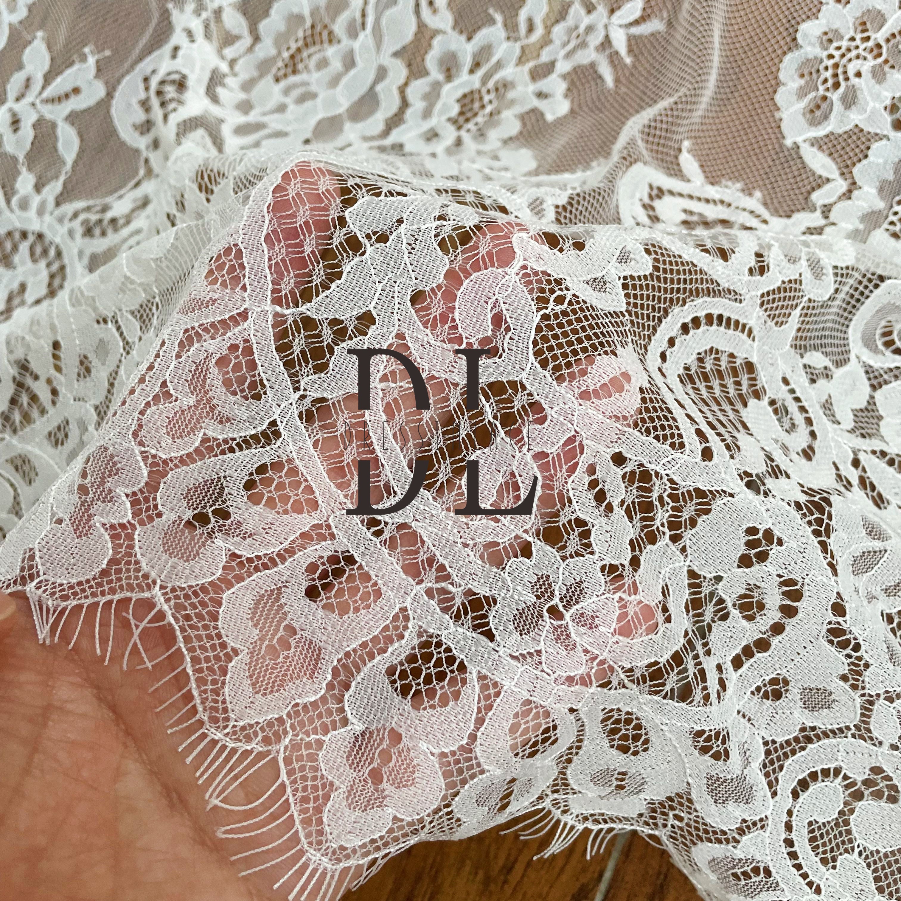 DL15102 white french Lace Fabric for Wedding Dress - Soft and Exquisite Eyelash Material 3yards per pieces