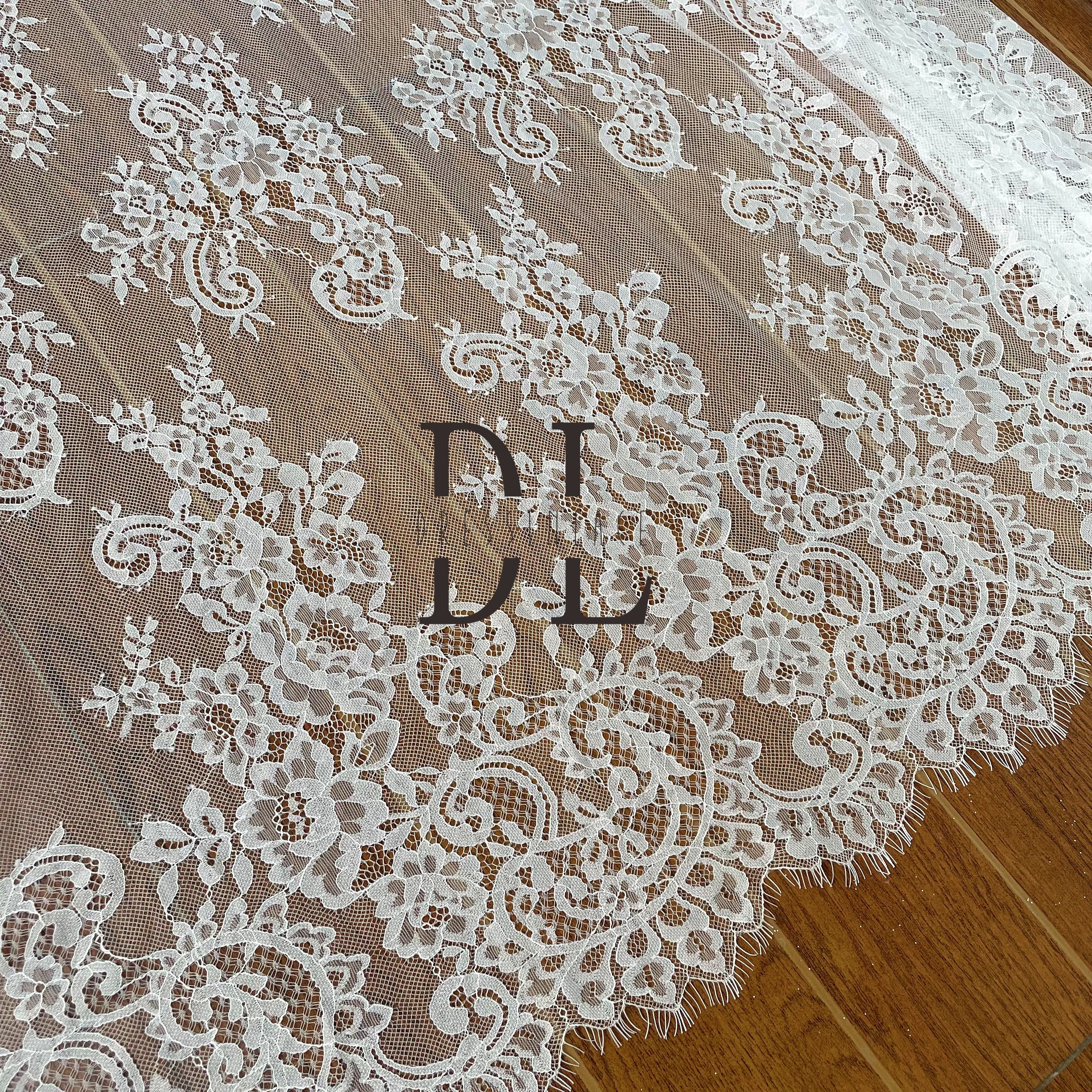 DL15102 white french Lace Fabric for Wedding Dress - Soft and Exquisite Eyelash Material 3yards per pieces