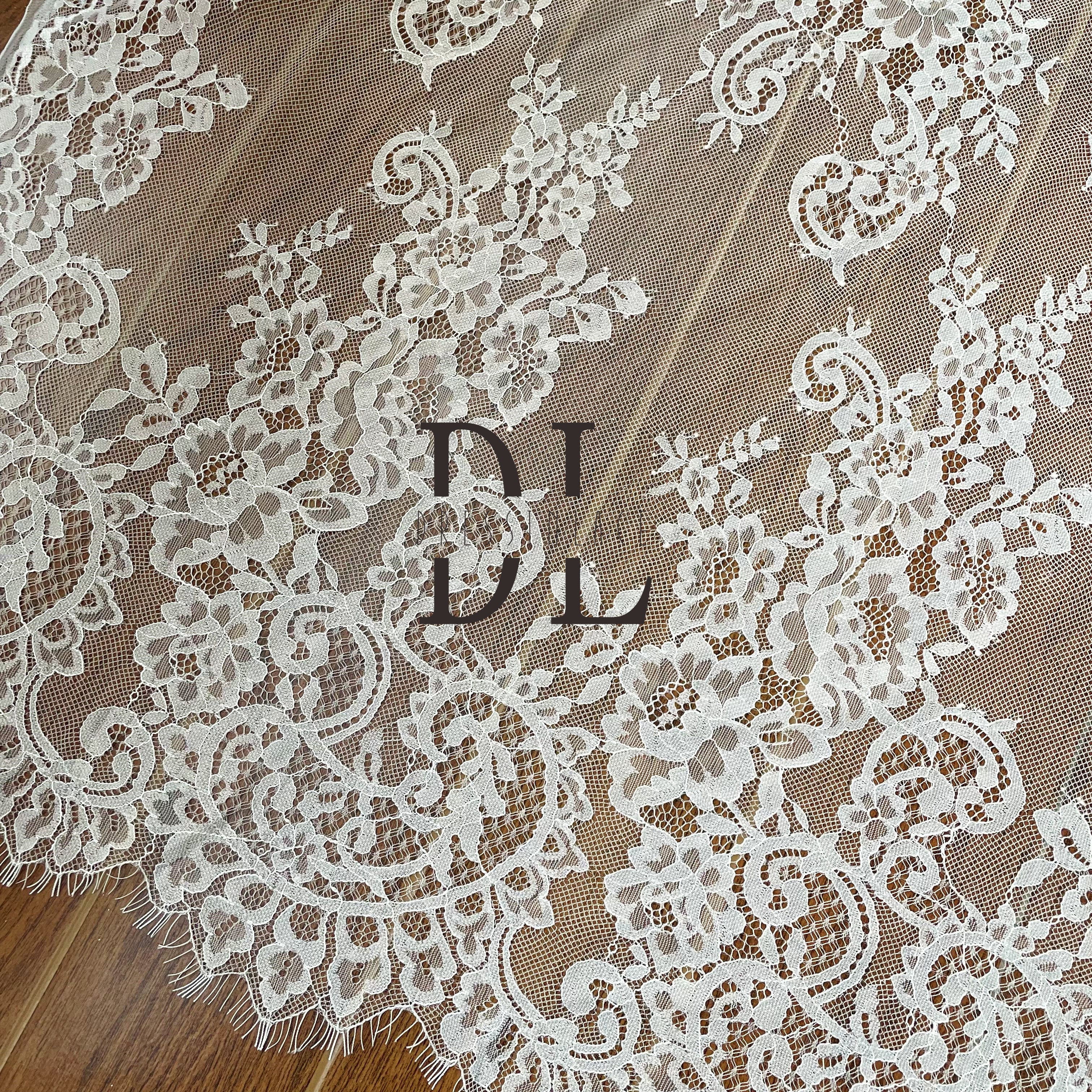 DL15102 white french Lace Fabric for Wedding Dress - Soft and Exquisite Eyelash Material 3yards per pieces