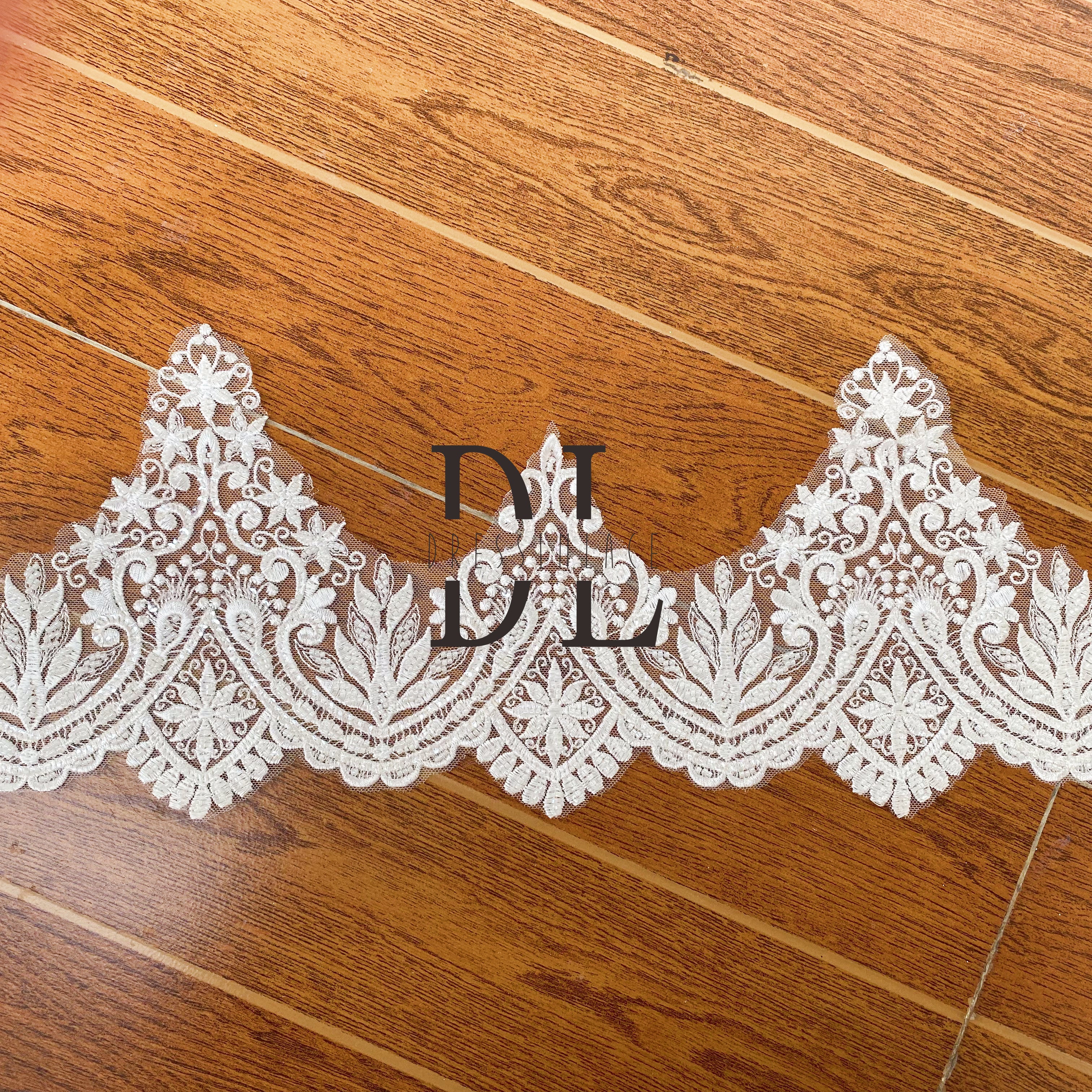 DLX19234 Exquisite Embroidered Lace Trim Adorned with Beads and Sequins DLX19234