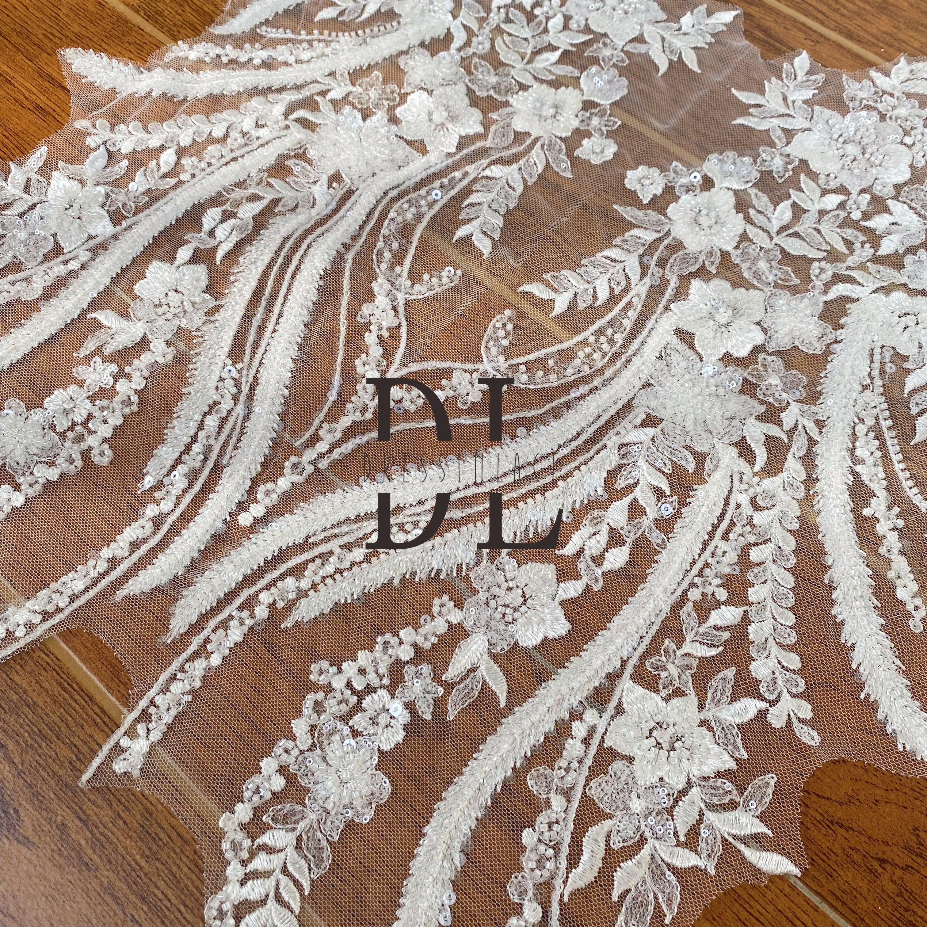 DLM2238 2023 New Design Lace Applique with Beads and Sparkles - Wedding Dress Accessory DLM2238