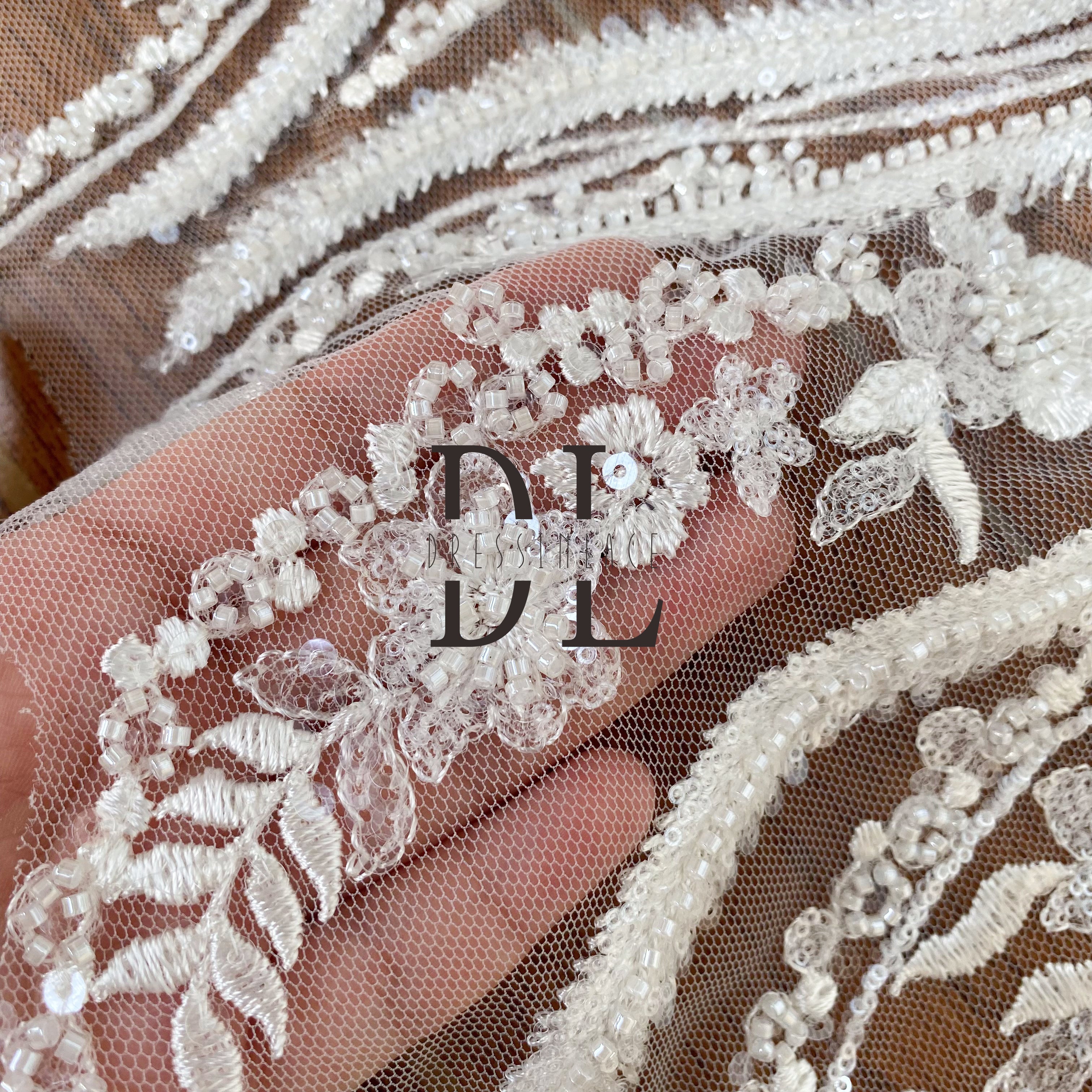 DLM2238 2023 New Design Lace Applique with Beads and Sparkles - Wedding Dress Accessory DLM2238