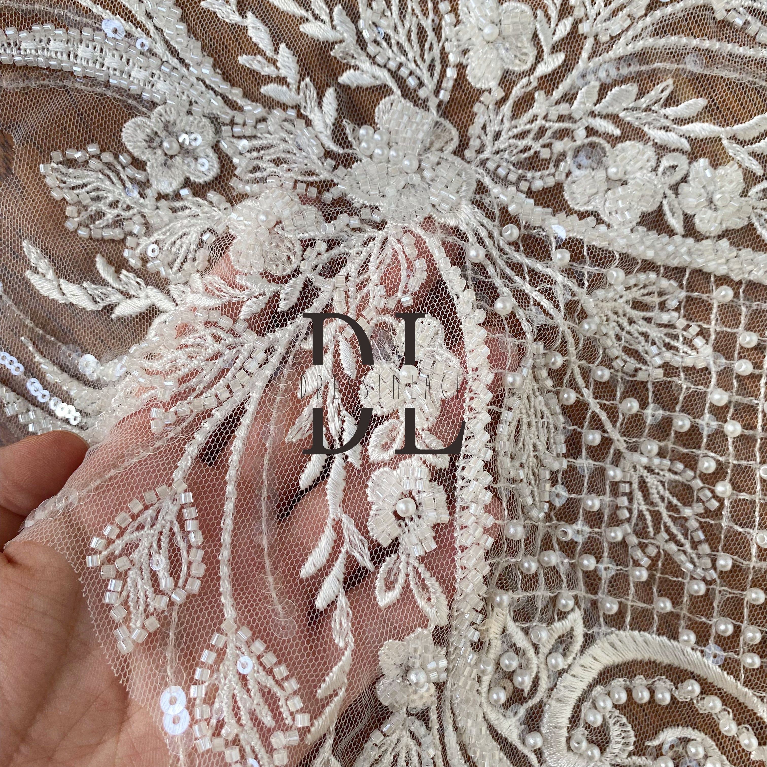 DLM2245 2023 New Style Wedding Dress Fabric Applique with Beads and Sequins - Bridal Wear Accessory DLM2245