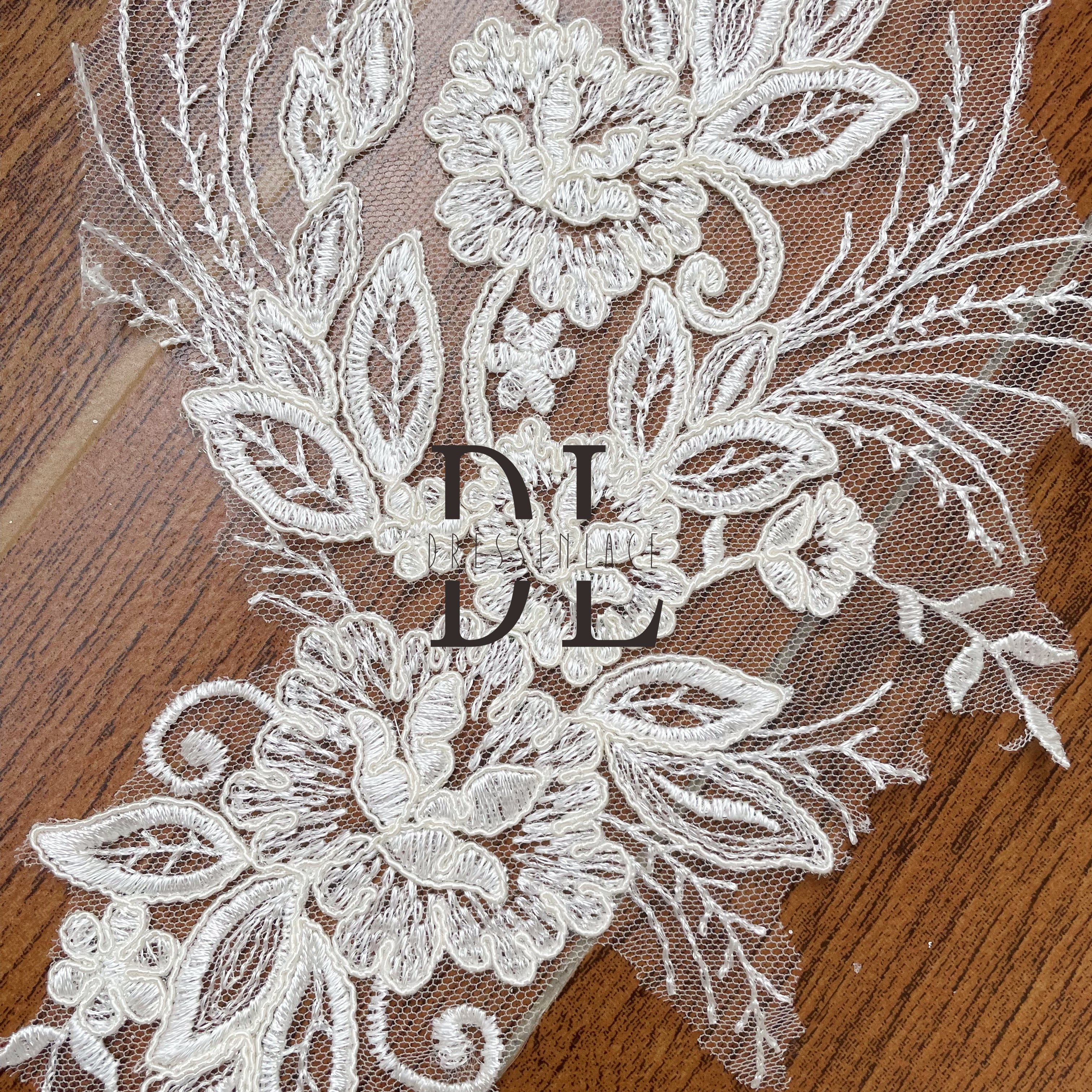 DLM2261 Corded Embroidered lace motifs for bride dresses flowers DIY accessories appliques