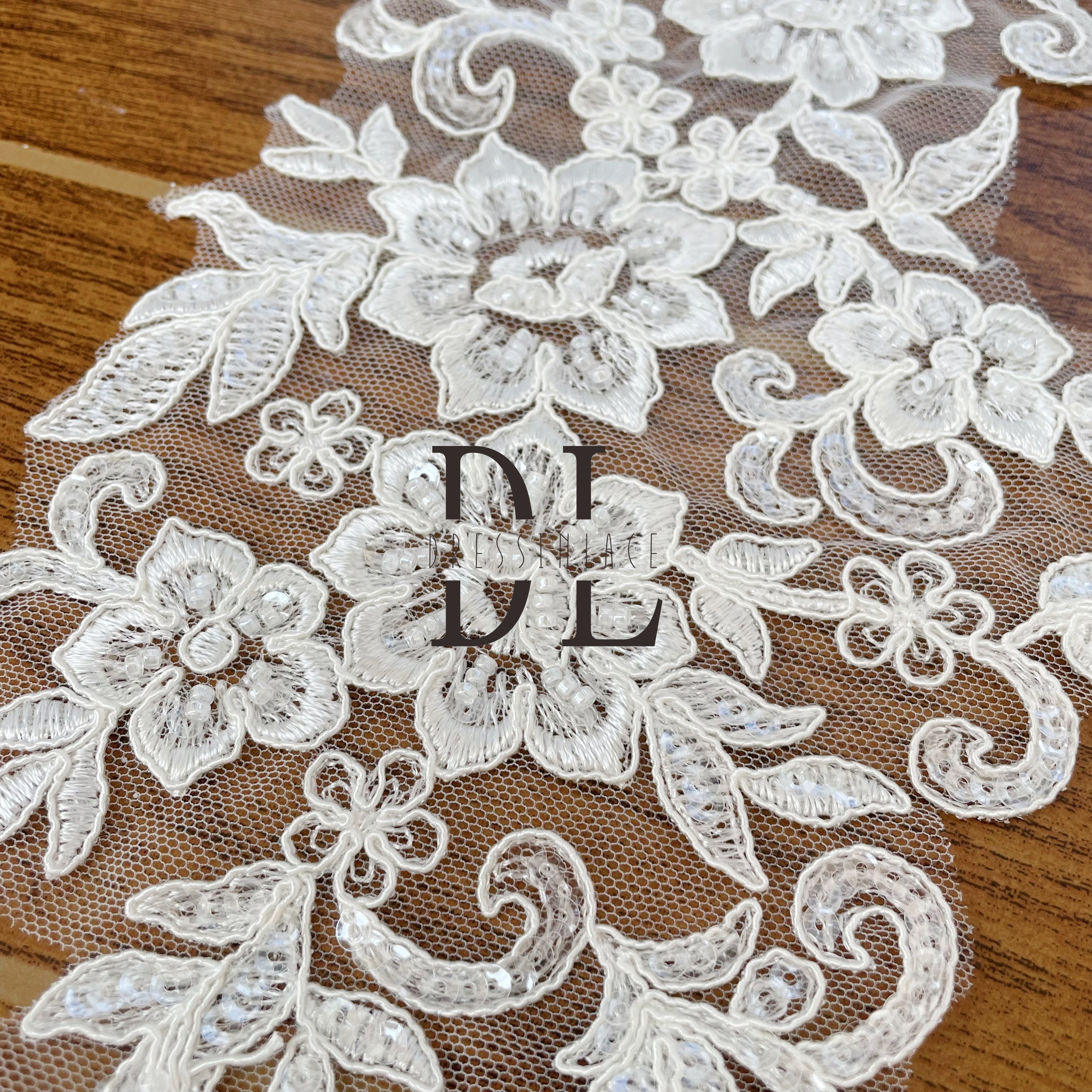 DLM2227 Exquisite Lace Applique with Beads and Shimmering Sequins - Perfect Bridal Accessory DLM2227