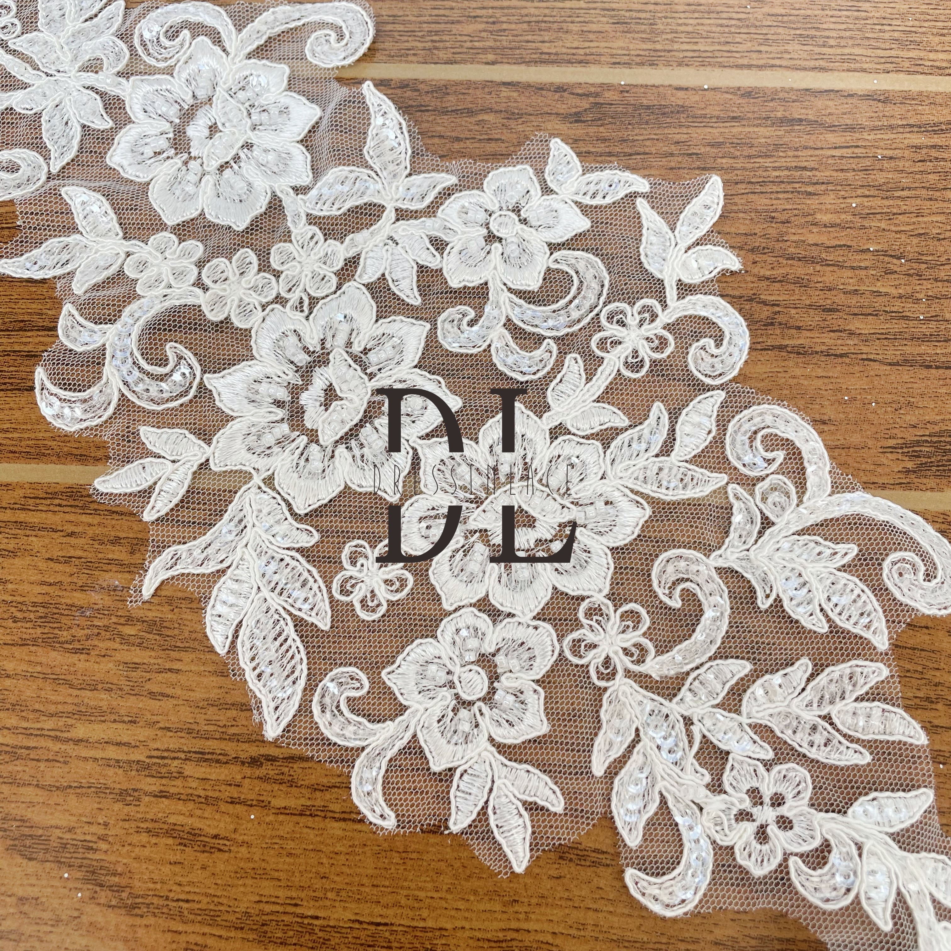 DLM2227 Exquisite Lace Applique with Beads and Shimmering Sequins - Perfect Bridal Accessory DLM2227