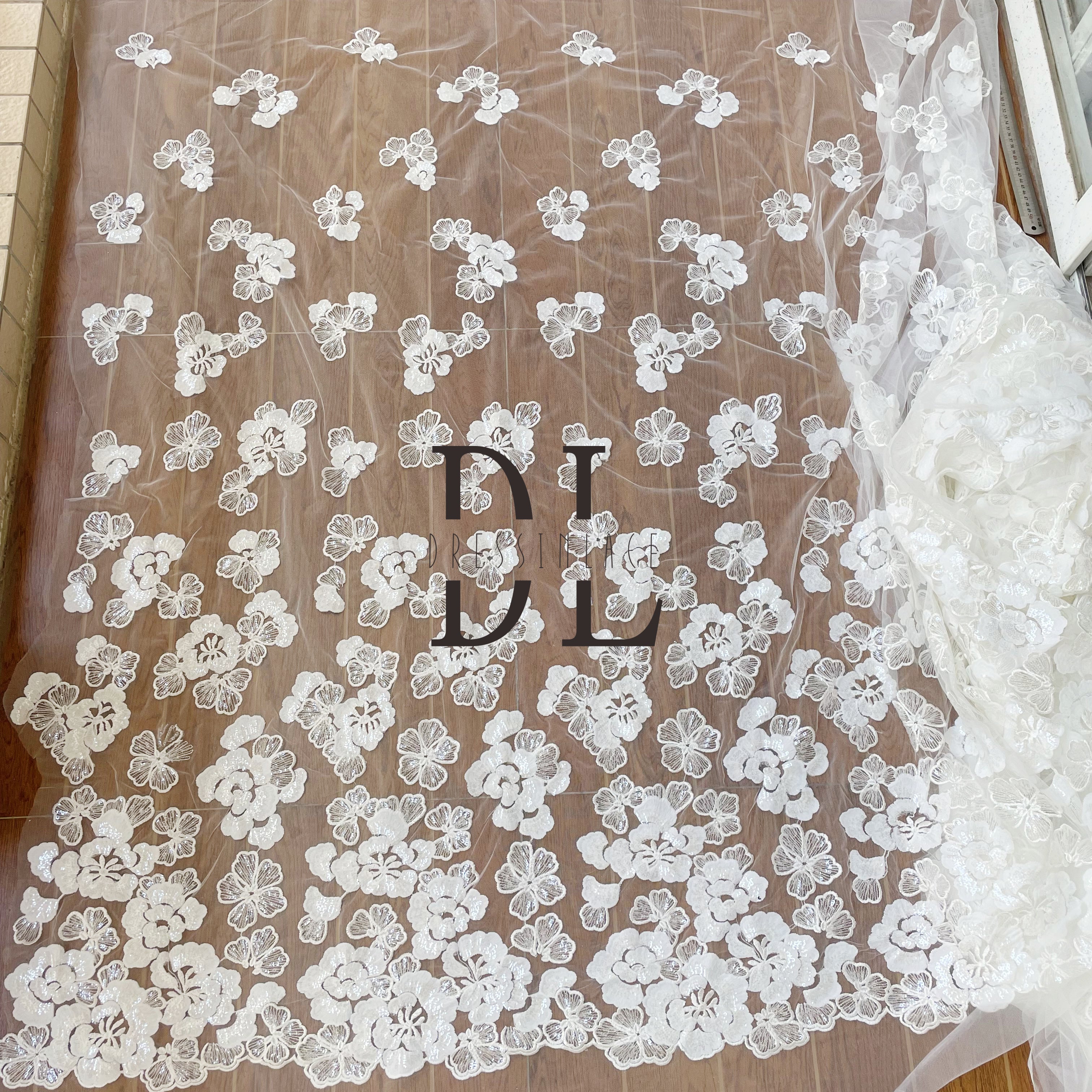 DL130123 Floral Delight Embroidered Lace Fabric Sequin - Soft Tulle with Dazzling Flowers | High Quality Lace Fabric for Stunning Creations DL130123