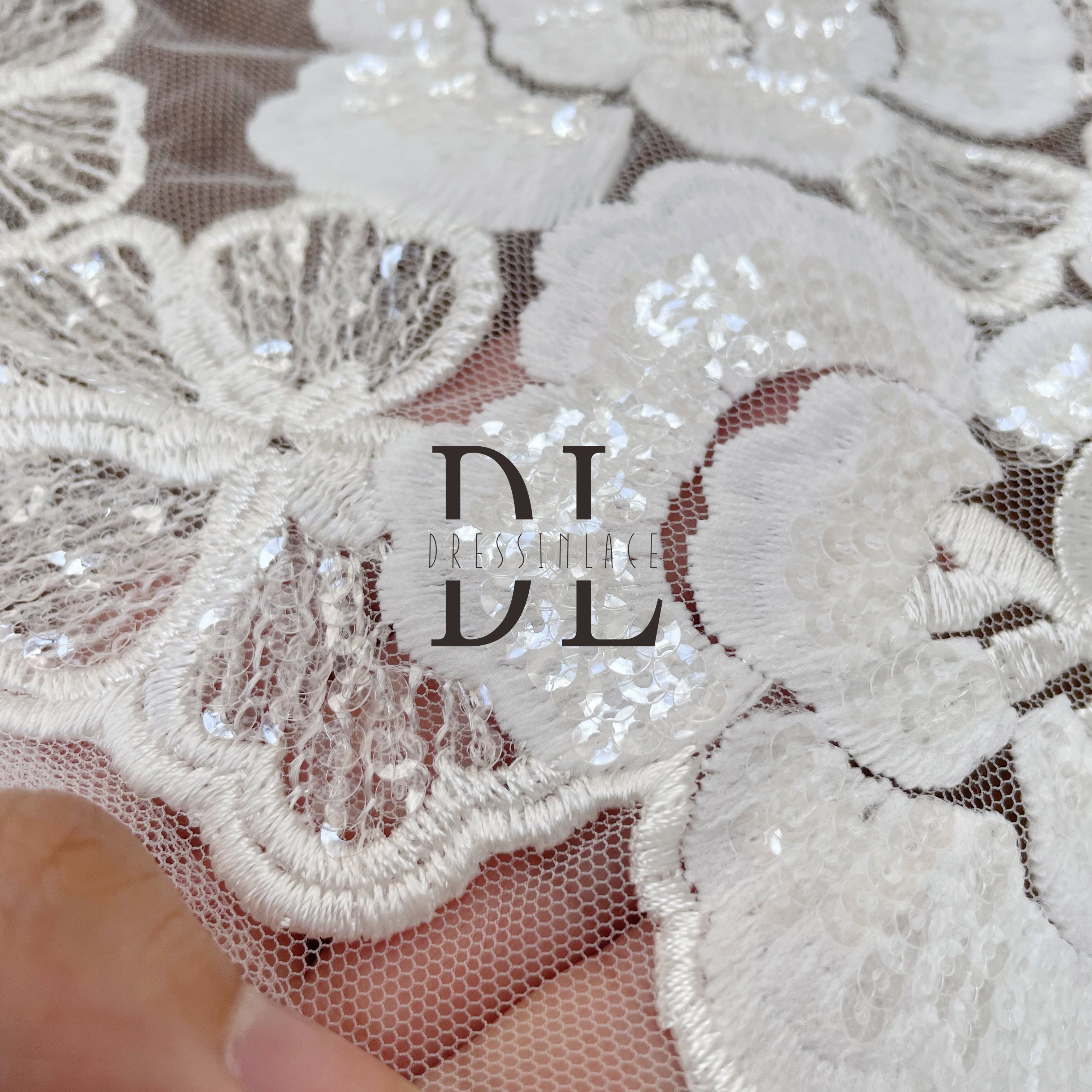 DL130123 Floral Delight Embroidered Lace Fabric Sequin - Soft Tulle with Dazzling Flowers | High Quality Lace Fabric for Stunning Creations DL130123