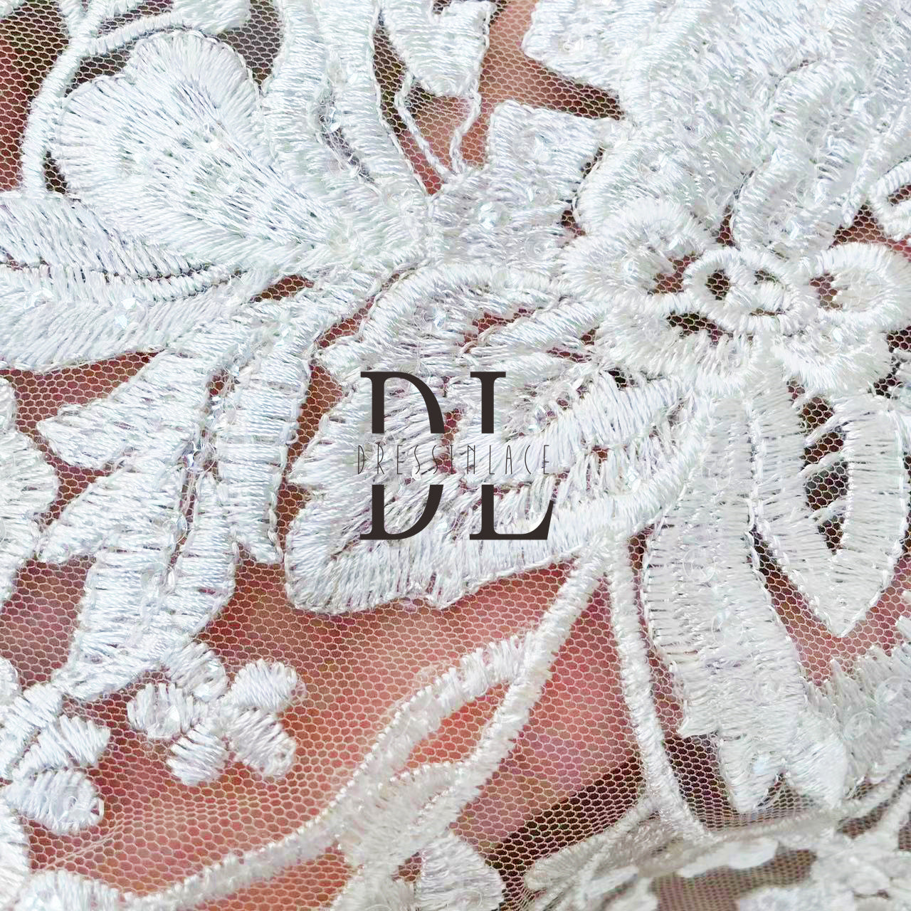 DL130085 Sequined and Embroidered Flowers Lace Fabric for Bridal Dresses – Soft, Skin-Friendly fabrics