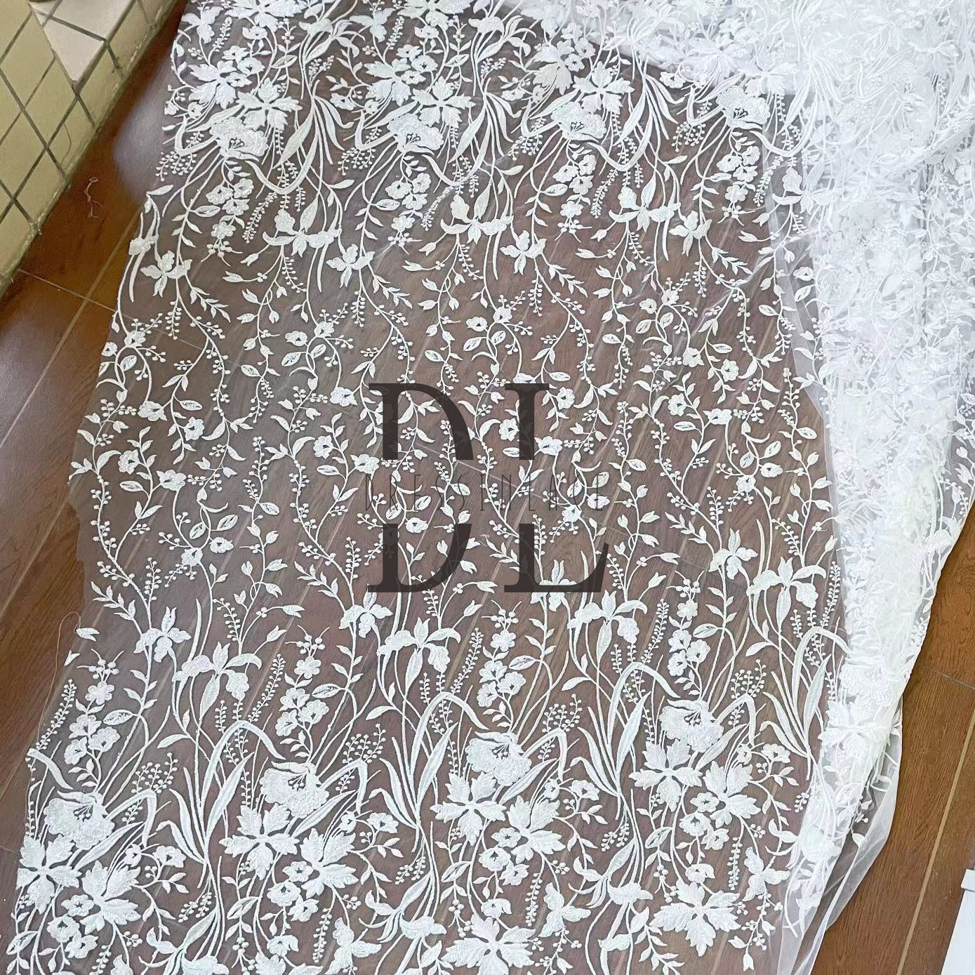 DL130094 Soft Lace Fabric with Many Sequins - High-Quality and Affordable 130cm