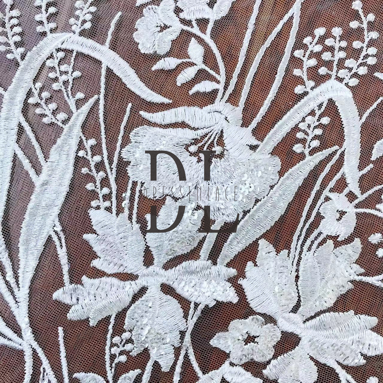 DL130094 Soft Lace Fabric with Many Sequins - High-Quality and Affordable 130cm