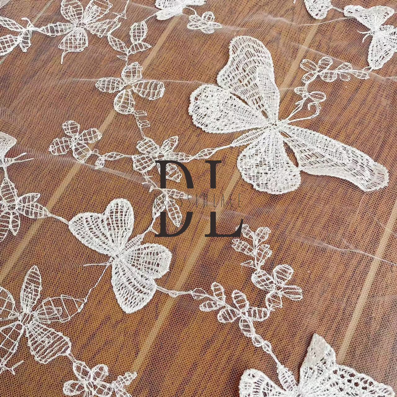 DL130114 Exquisite Flower Pattern Embroidery Lace Fabric 3D Butterfly Pattern - Polyester Material DL130114