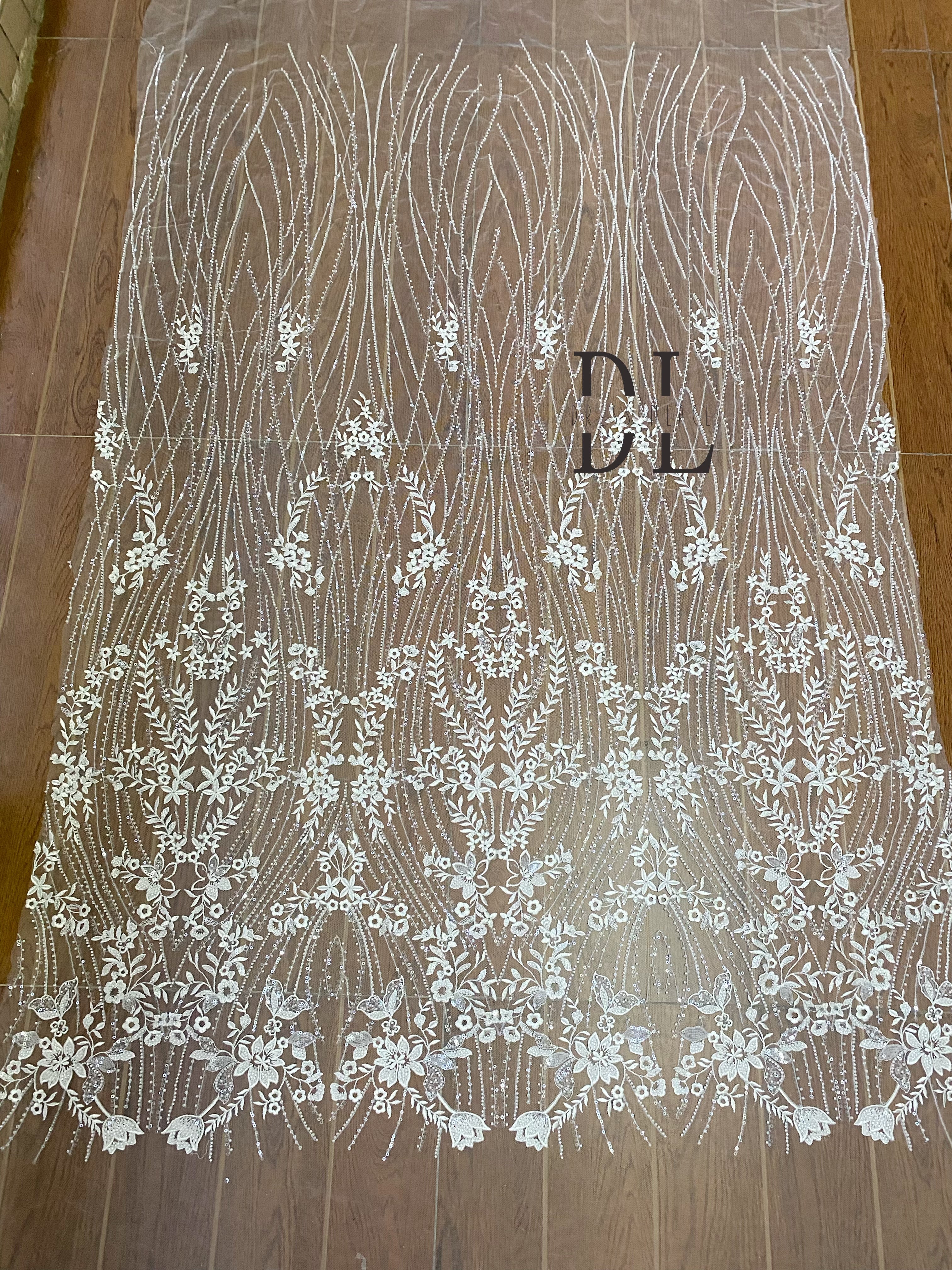 DLP130148 Beaded embroidery lace fabric for bridal wedding dresses