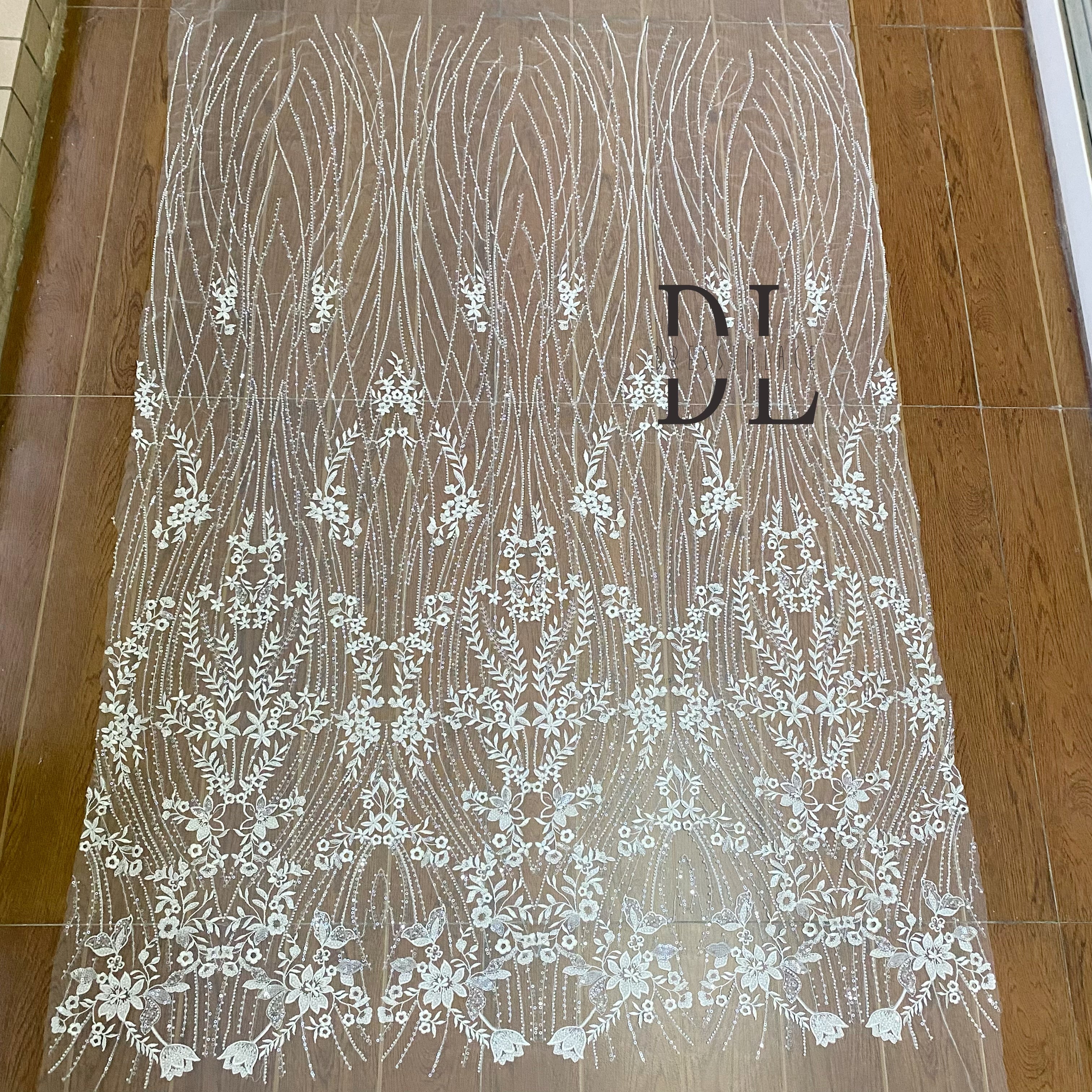 DLP130148 Beaded embroidery lace fabric for bridal wedding dresses