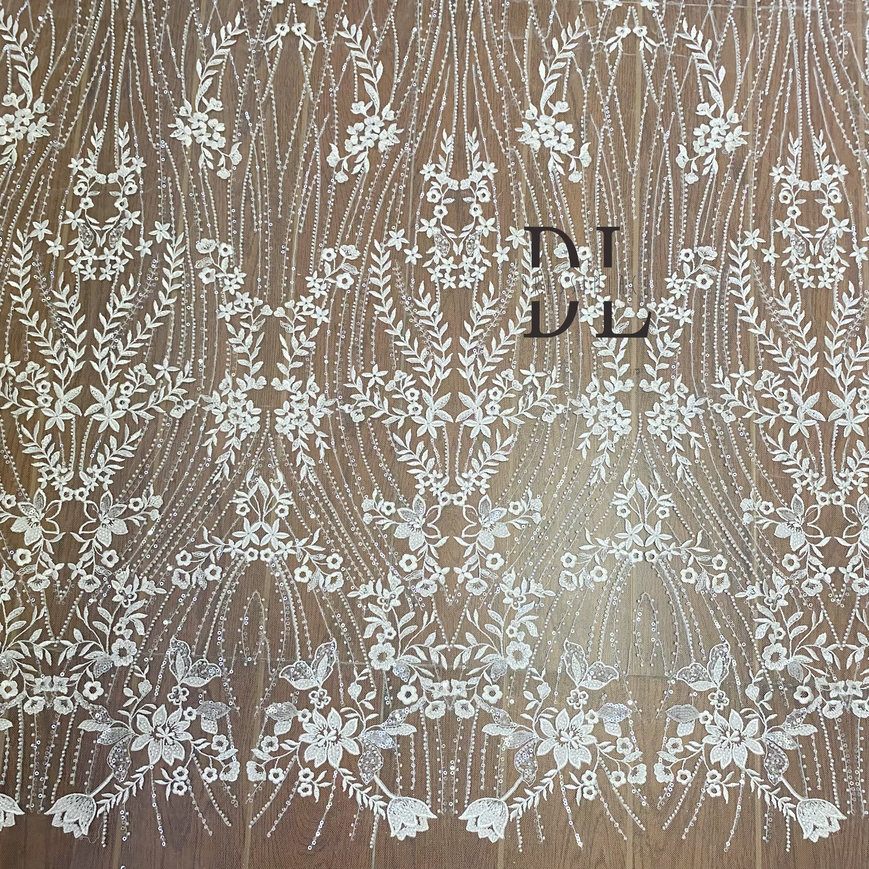 DLP130148 Beaded embroidery lace fabric for bridal wedding dresses