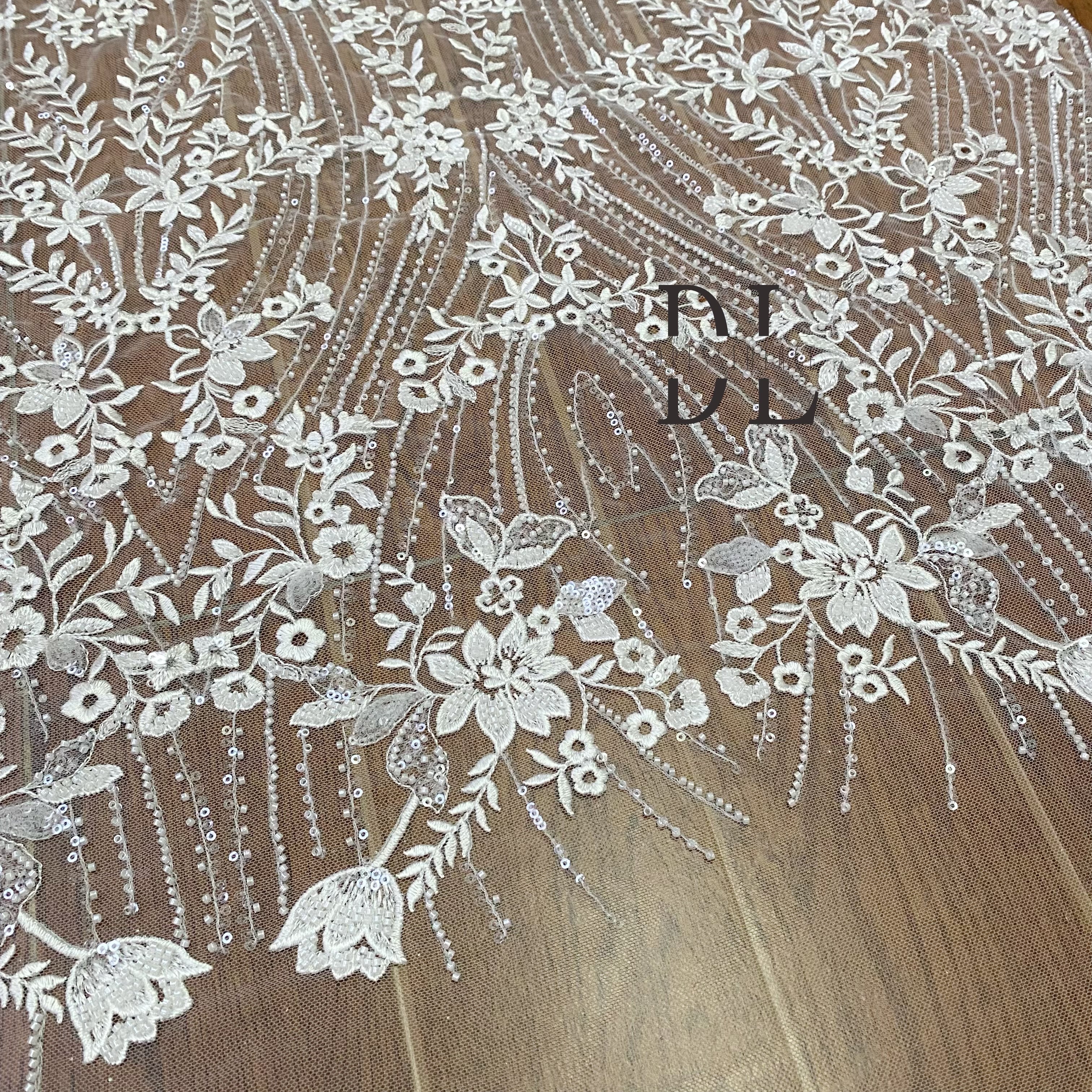 DLP130148 Beaded embroidery lace fabric for bridal wedding dresses