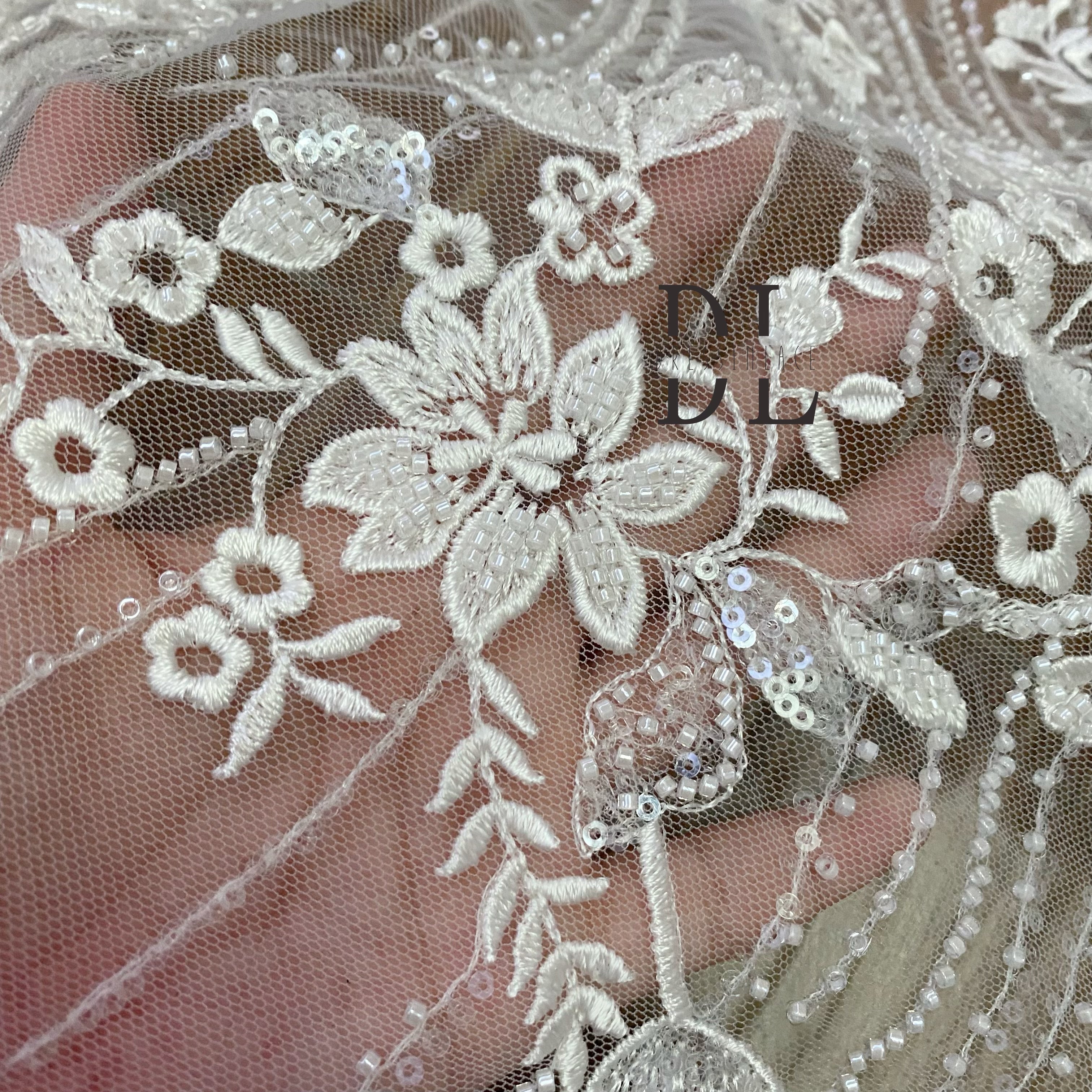 DLP130148 Beaded embroidery lace fabric for bridal wedding dresses