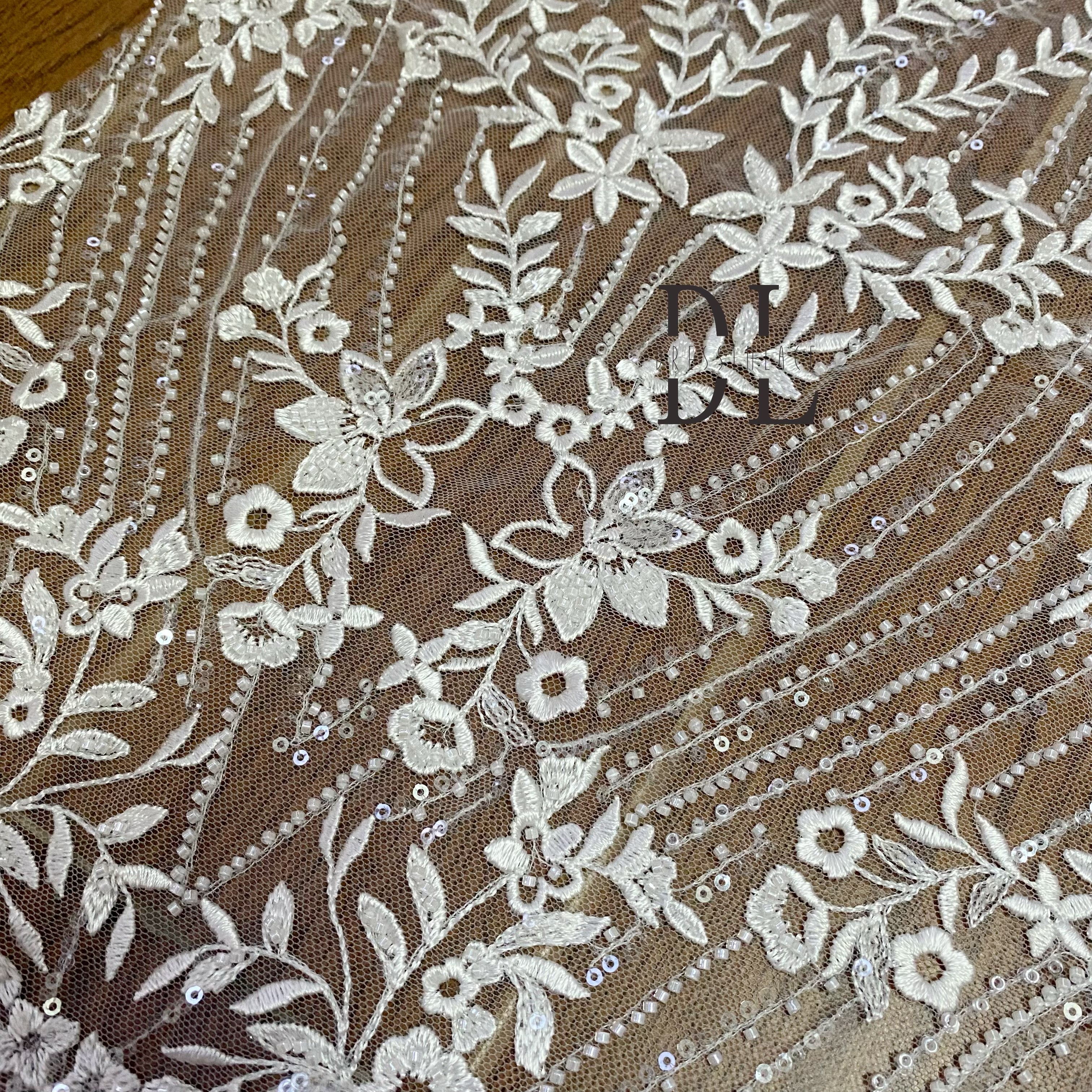 DLP130148 Beaded embroidery lace fabric for bridal wedding dresses