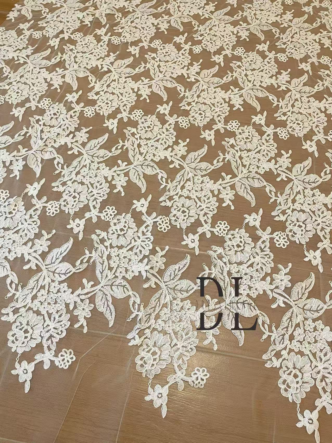 DL130231 Bridal Fabrics Embroidered Cording Lace for wedding gowns, formal dresses, home textiles